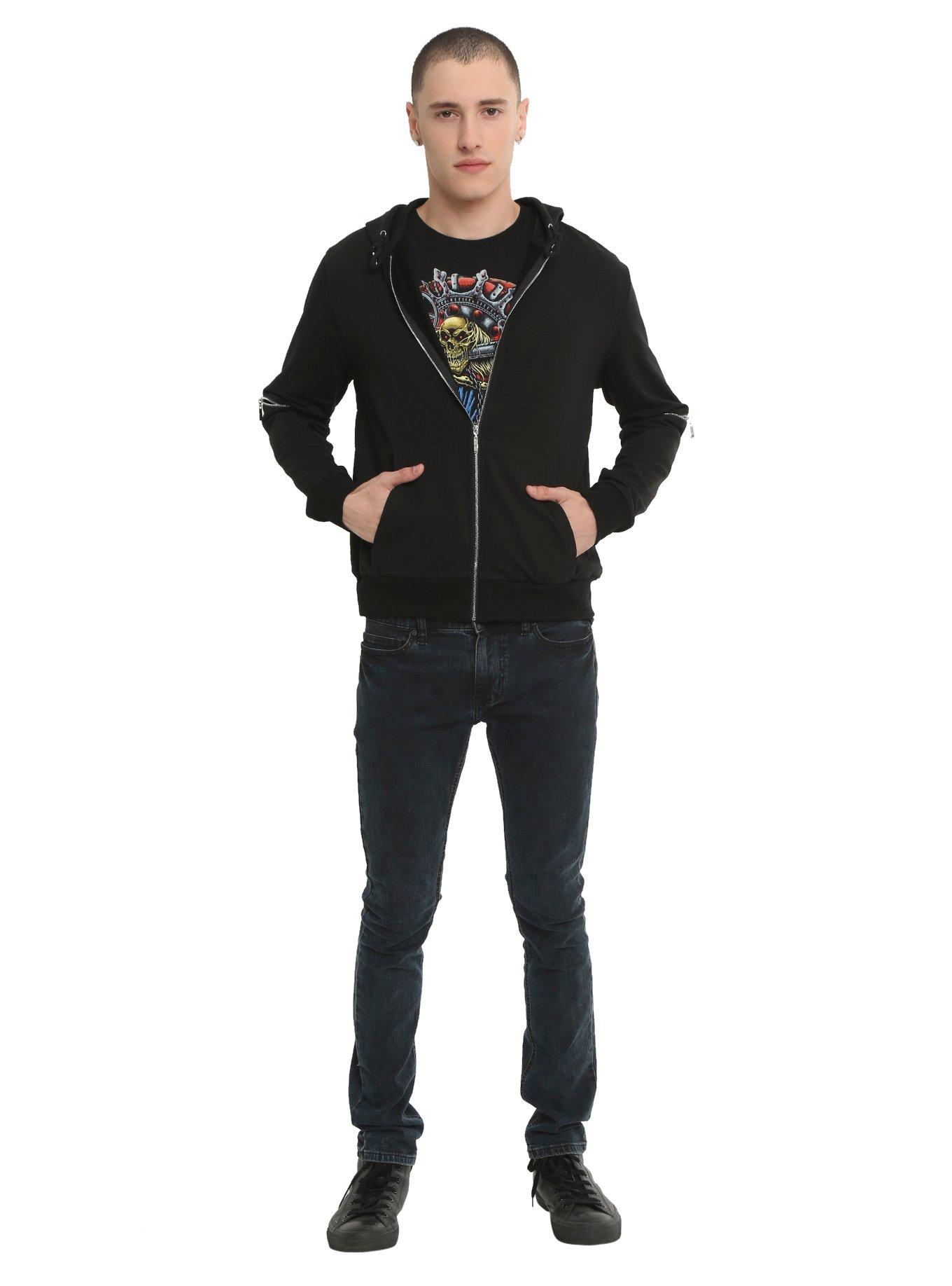 Black Moto Zipper Hoodie, , alternate