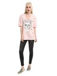 Floral Skull V Cutout Choker Distressed Girls T-Shirt, , alternate