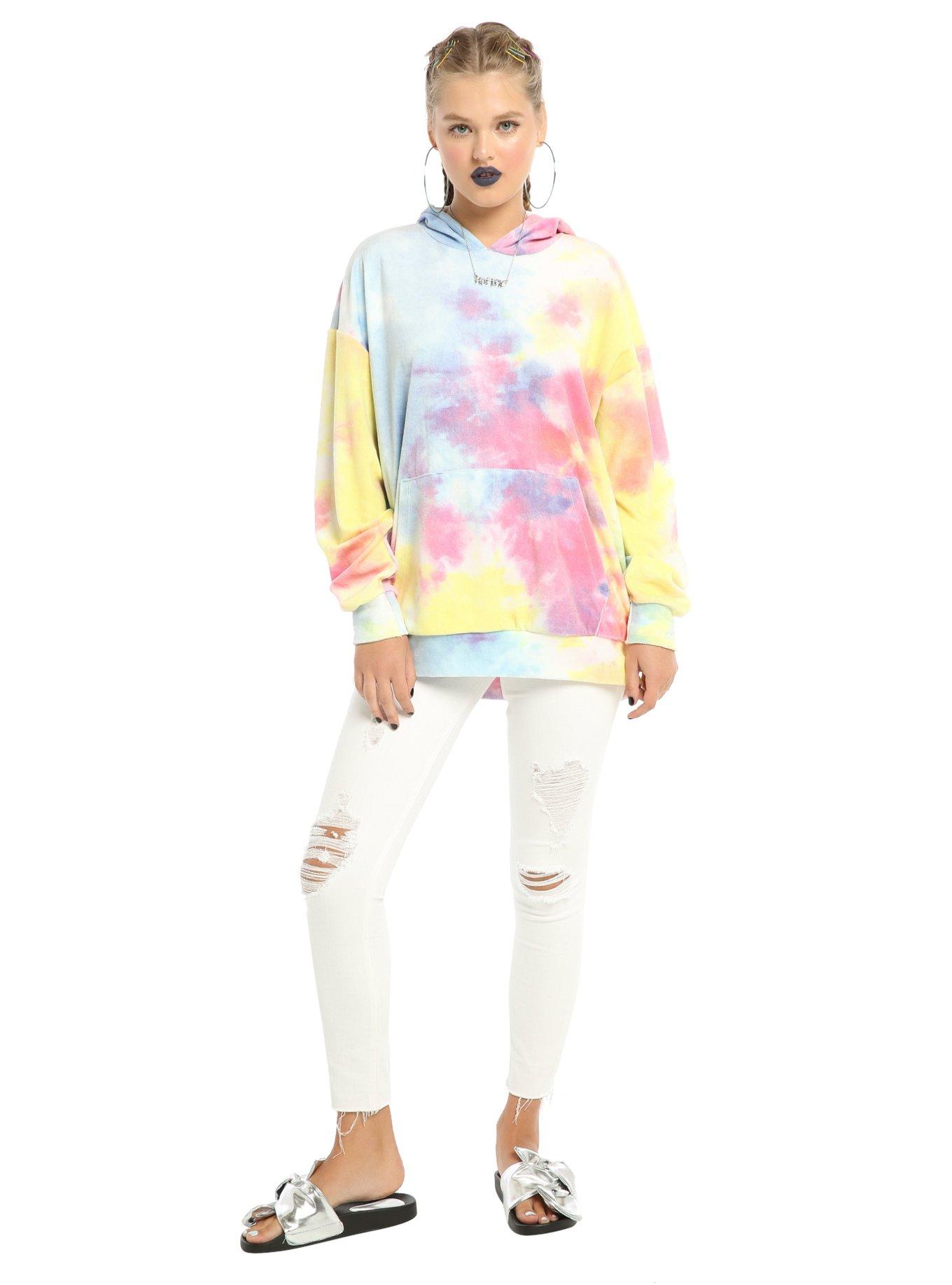 Pastel Tie Dye Velour Girls Hoodie, , alternate