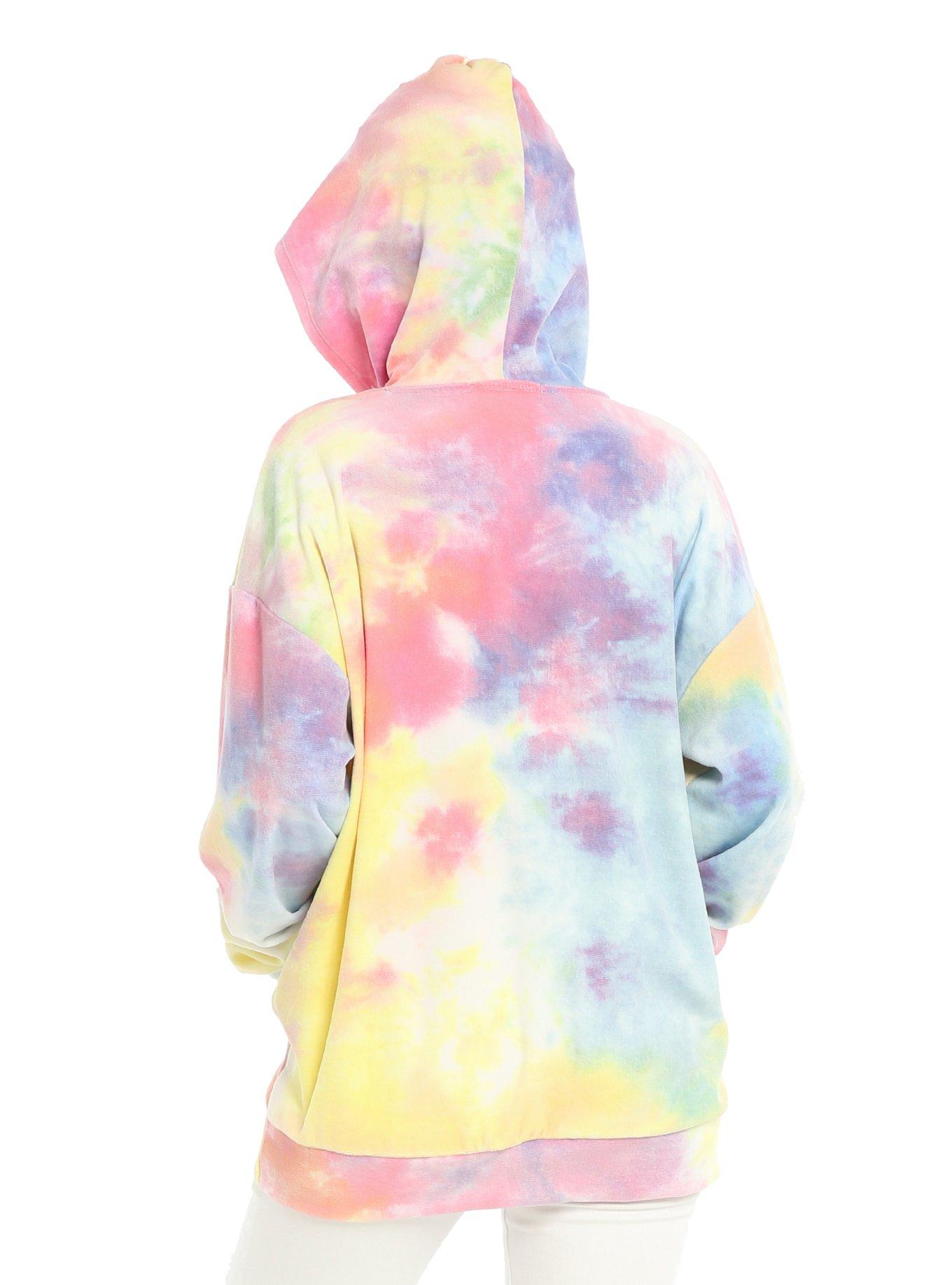 Pastel Tie Dye Velour Girls Hoodie, , alternate