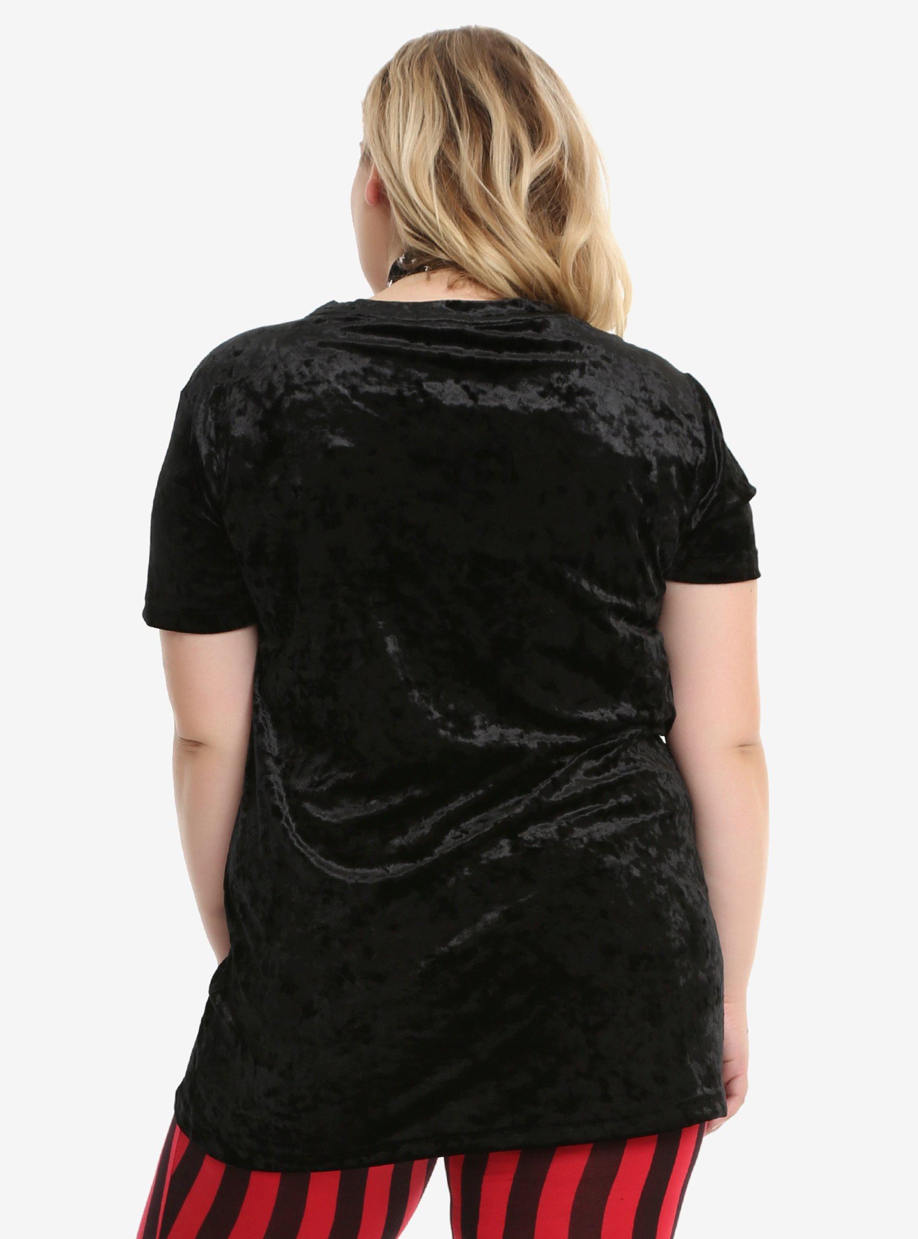 Black Crushed Velvet Girls Tunic T-Shirt Plus Size, , alternate