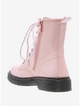 Pastel Pink Patent Faux Leather Combat Boots, , alternate