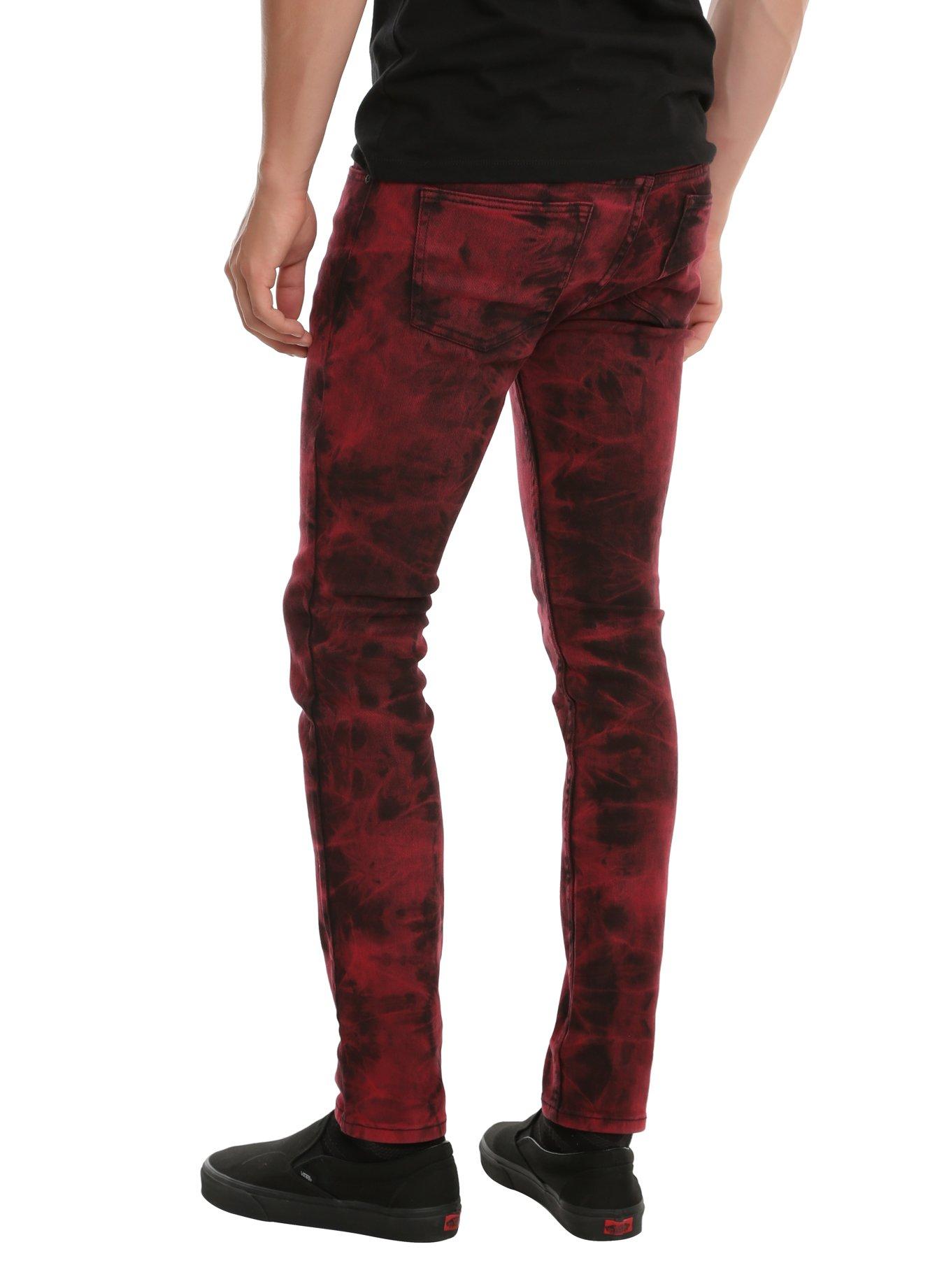 XXX RUDE 32 Inch Inseam Red & Black Tie Dye Super Skinny Jeans, , alternate