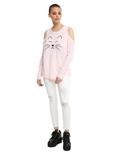 Cat Pink Girls Cold Shoulder Sweater, , alternate