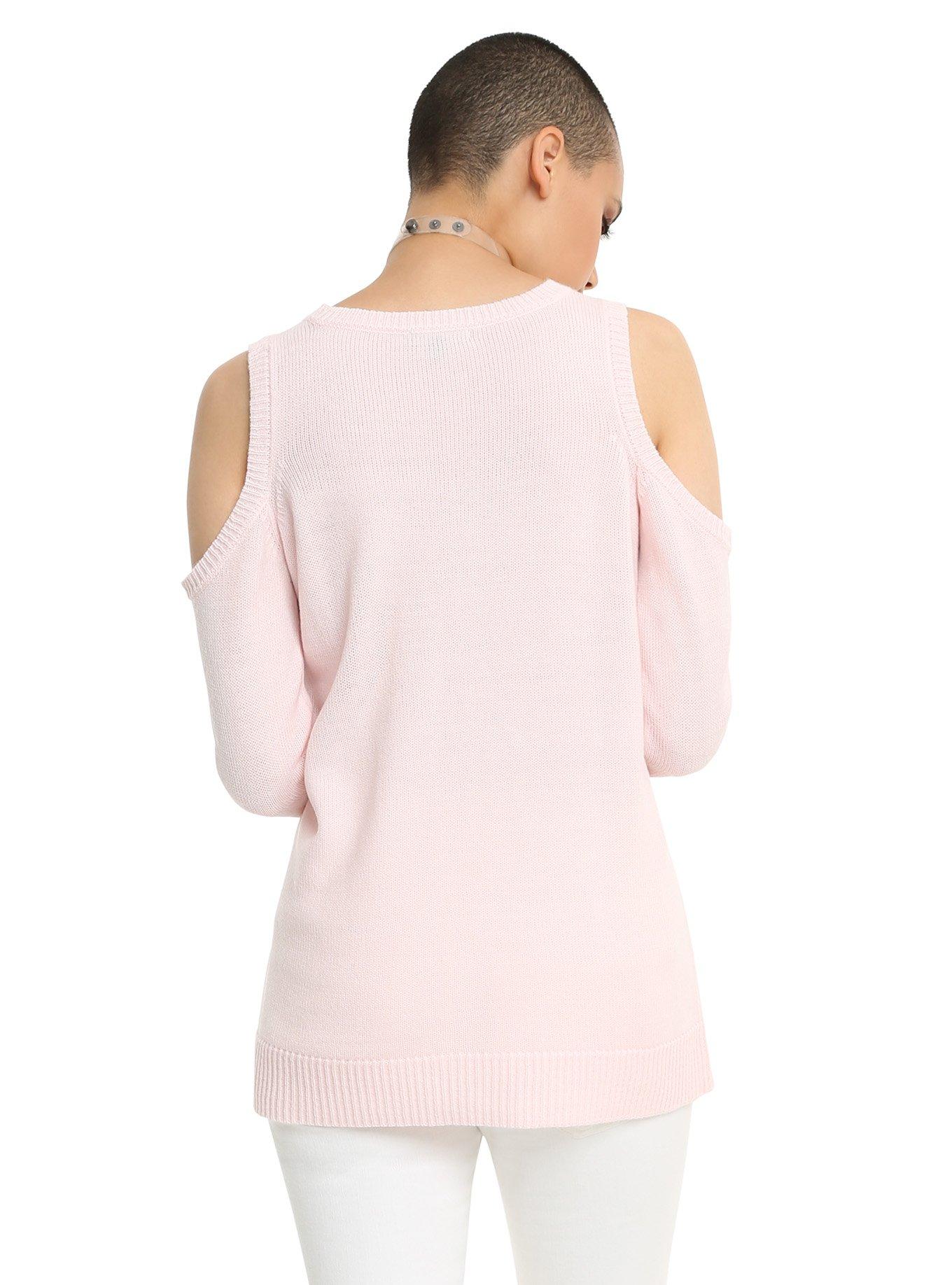 Cat Pink Girls Cold Shoulder Sweater, , alternate