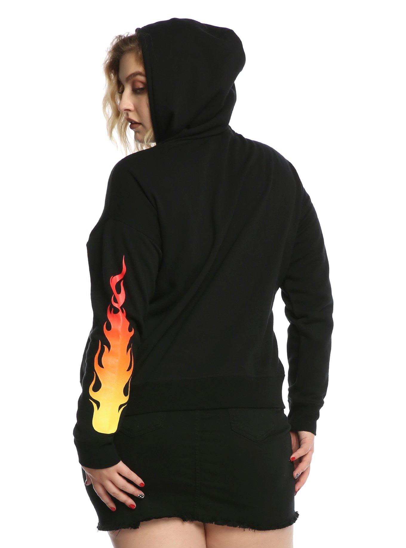 Black Flame Girls Hoodie Plus Size, , alternate