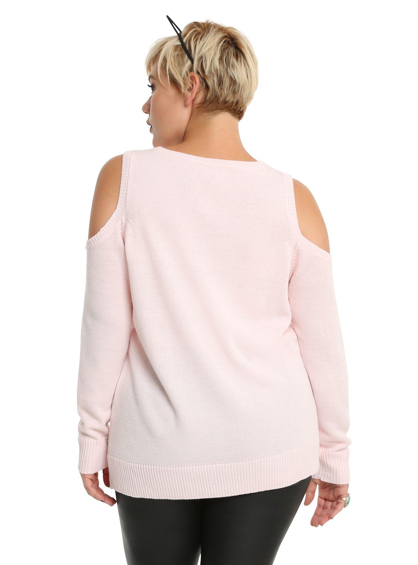 Cat Pink Girls Cold Shoulder Sweater Plus Size, , alternate