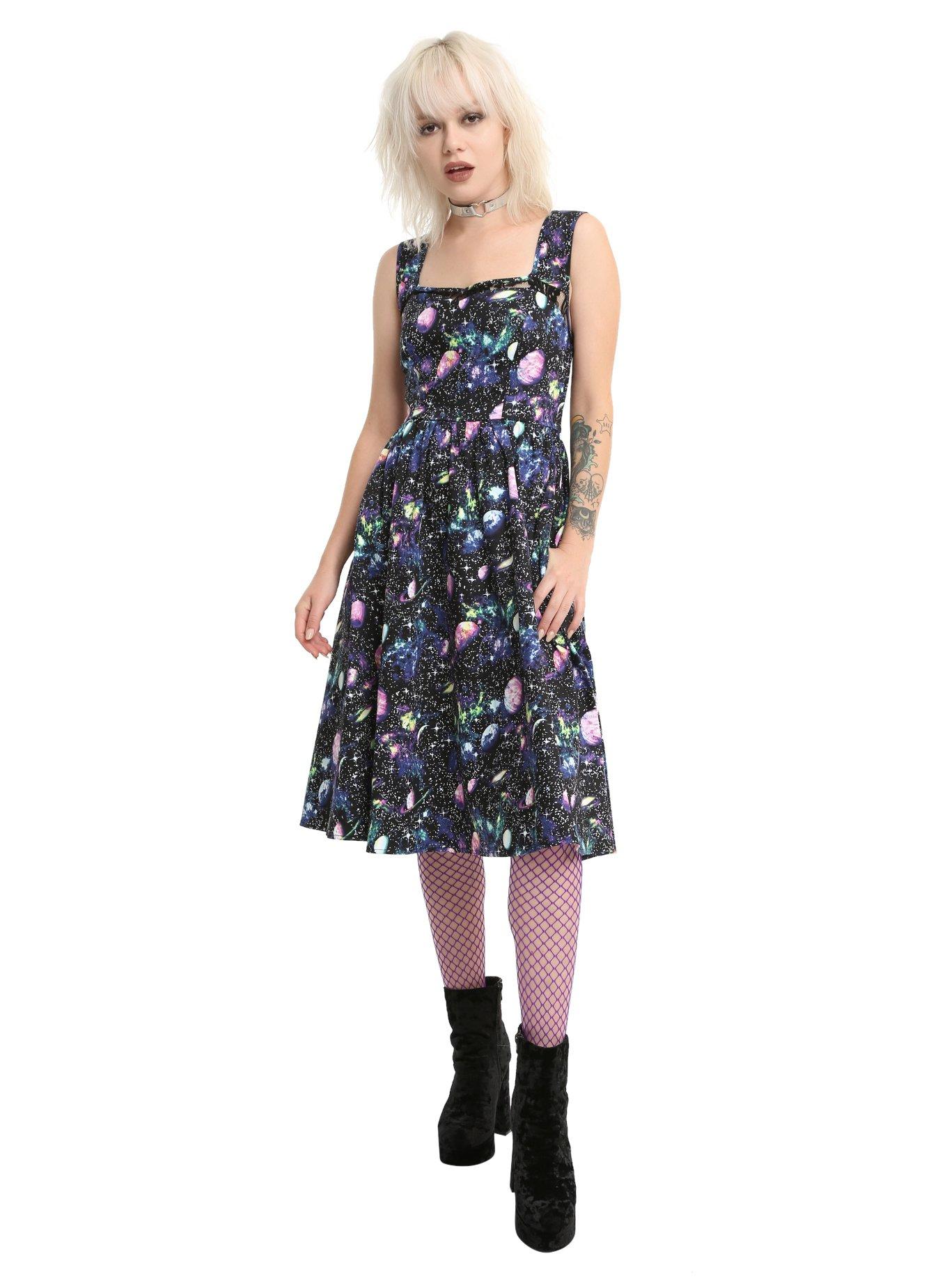 Planet Print Fit & Flare Dress, , alternate