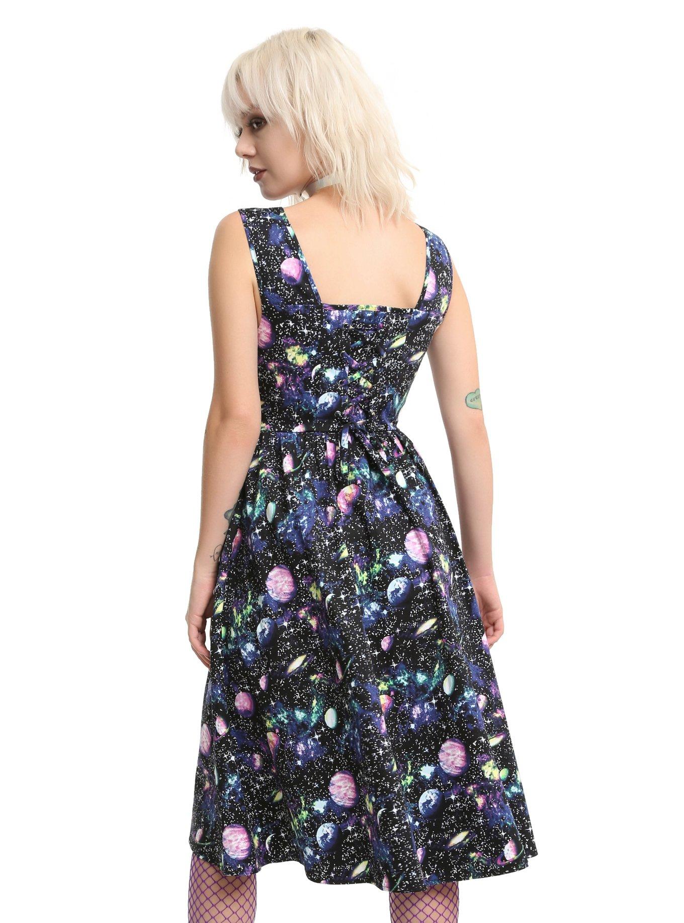 Planet Print Fit & Flare Dress, , alternate