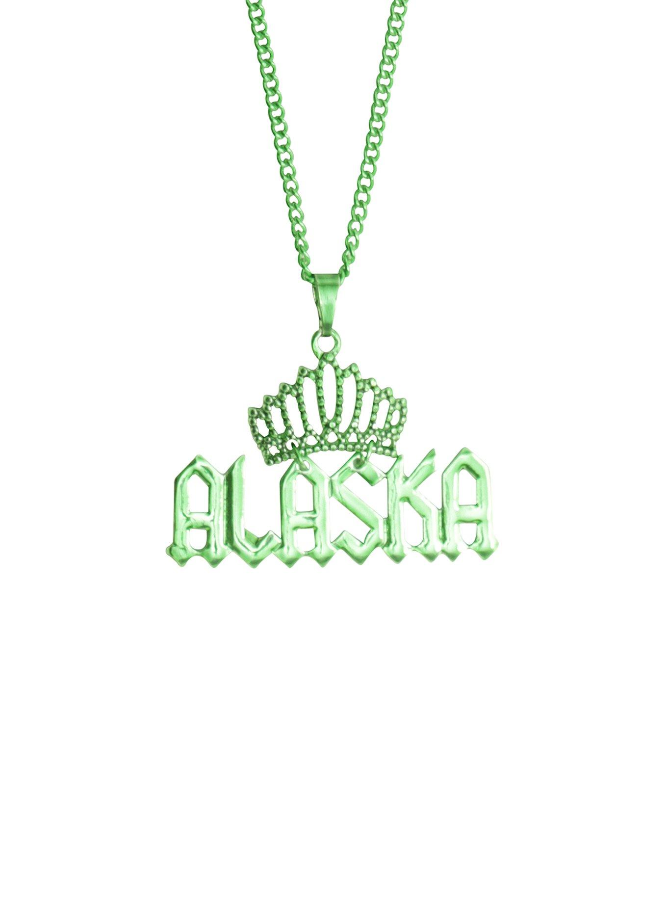 Drag Queen Merch Alaska Anodized Green Nameplate Necklace, , alternate