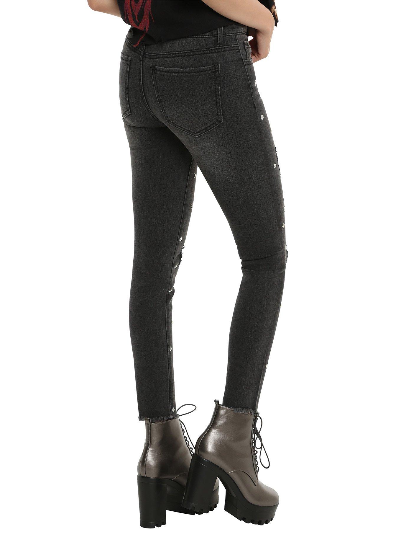 Almost Famous Black Studded Skinny Jeans, , alternate