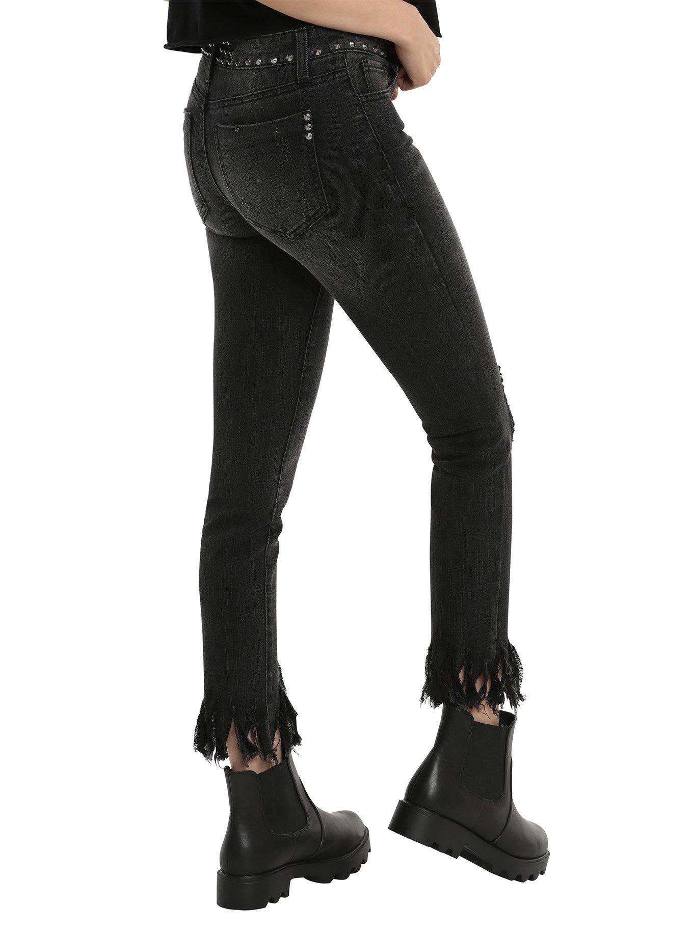 Almost Famous Black Frayed Hem Skinny Jeans, , alternate