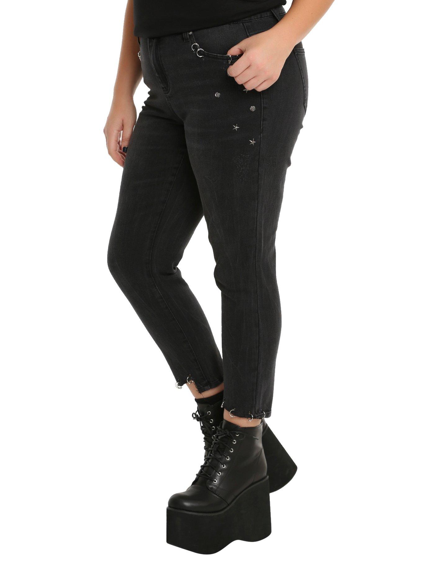 Almost Famous Black Pierced Skinny Jeans Plus Size, , alternate