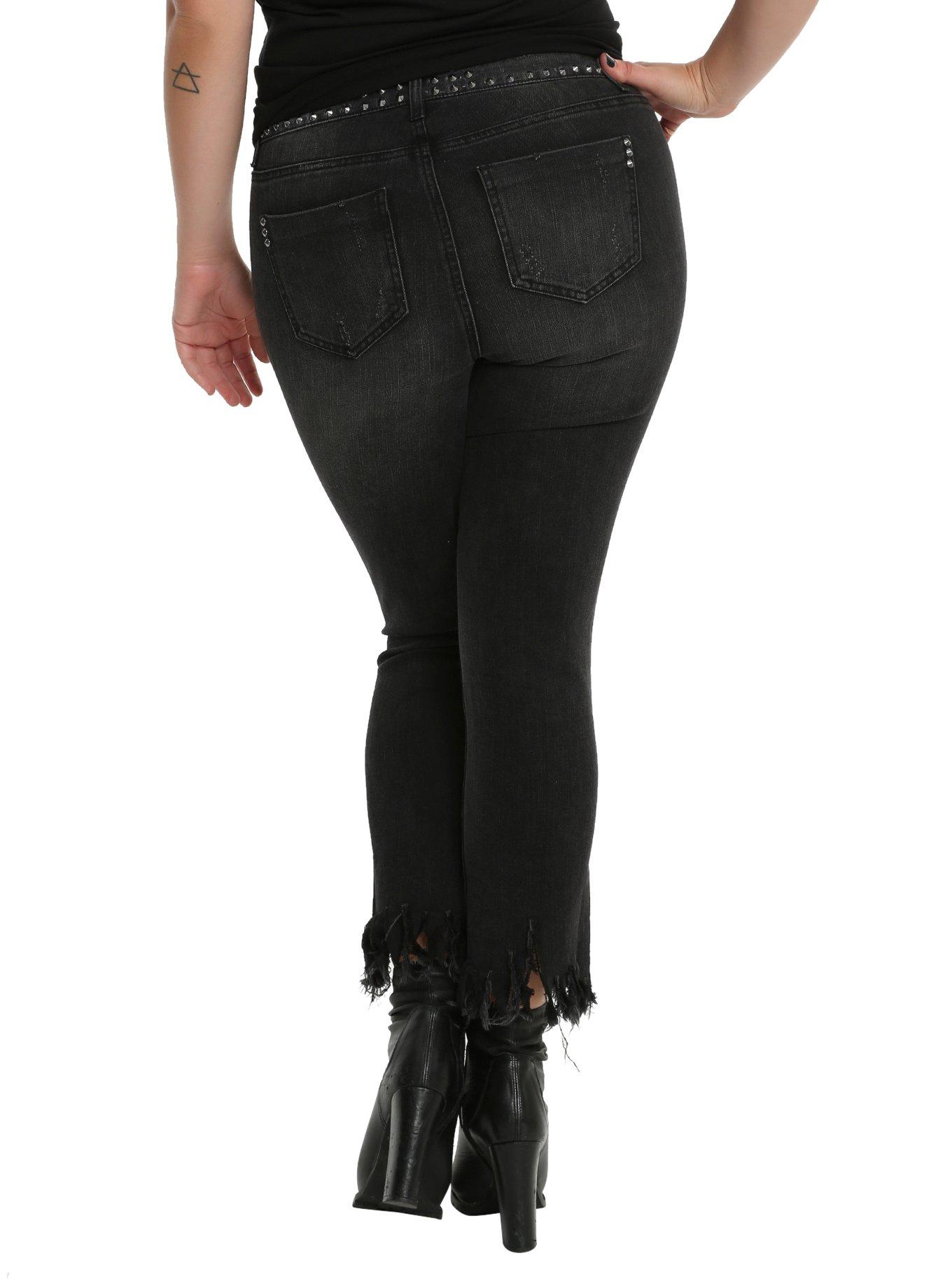 Almost Famous Black Frayed Hem Skinny Jeans Plus Size, , alternate