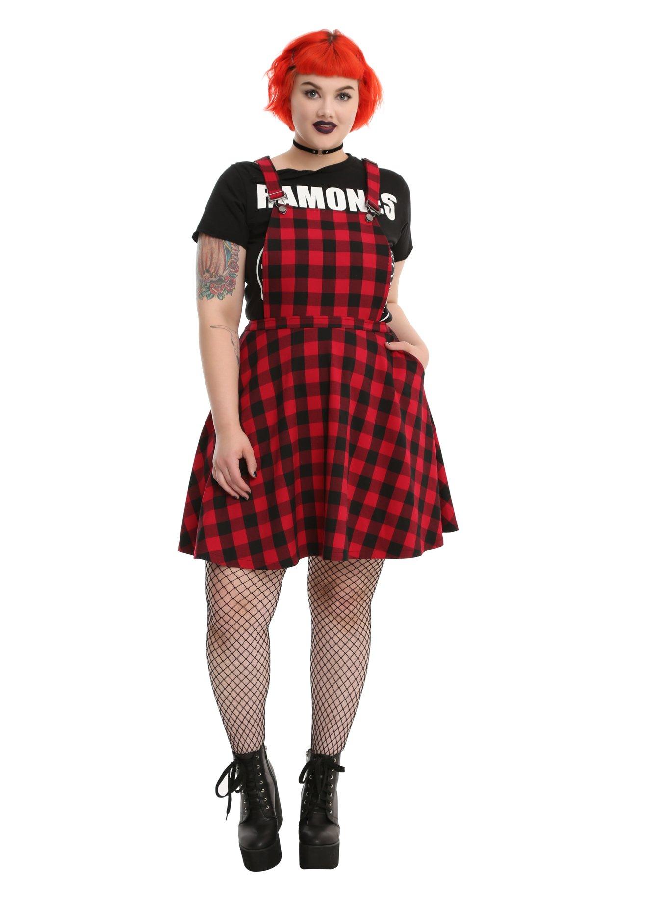 Plaid Overall Dress Plus Size, , alternate