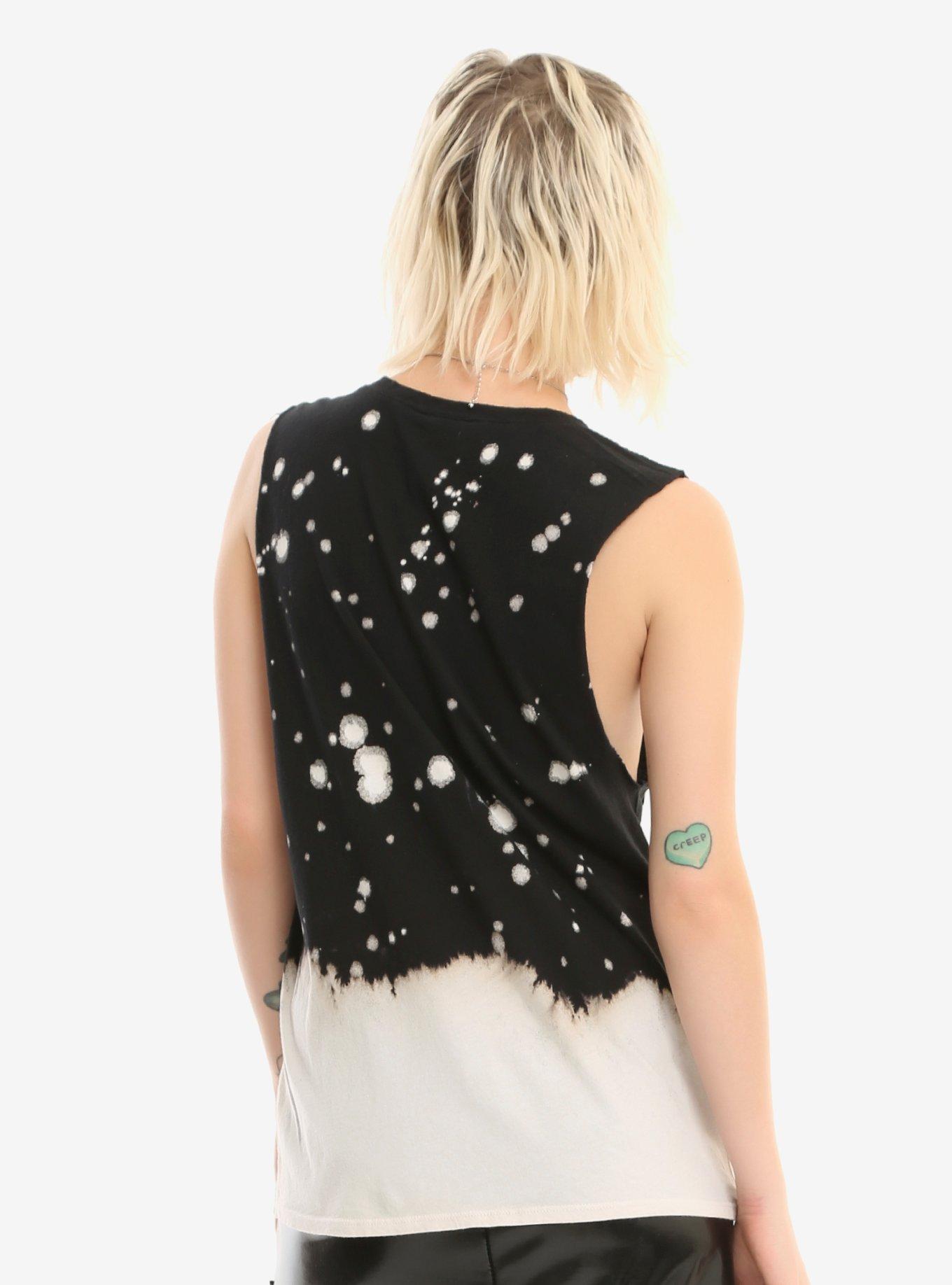 Black Bleach Splatter Skull Girls Tank Top, , alternate