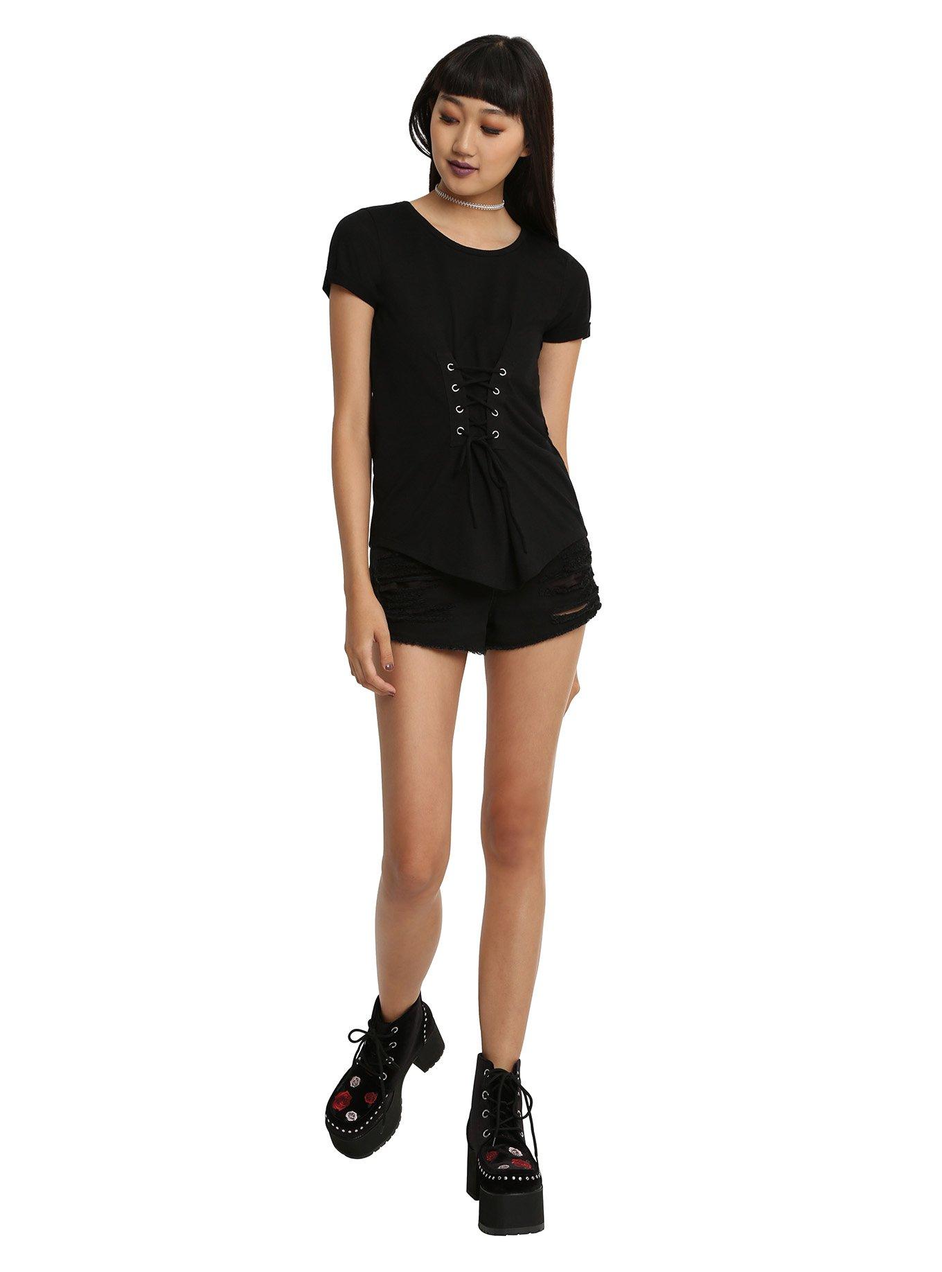 Black Corset Front Girls Top, , alternate