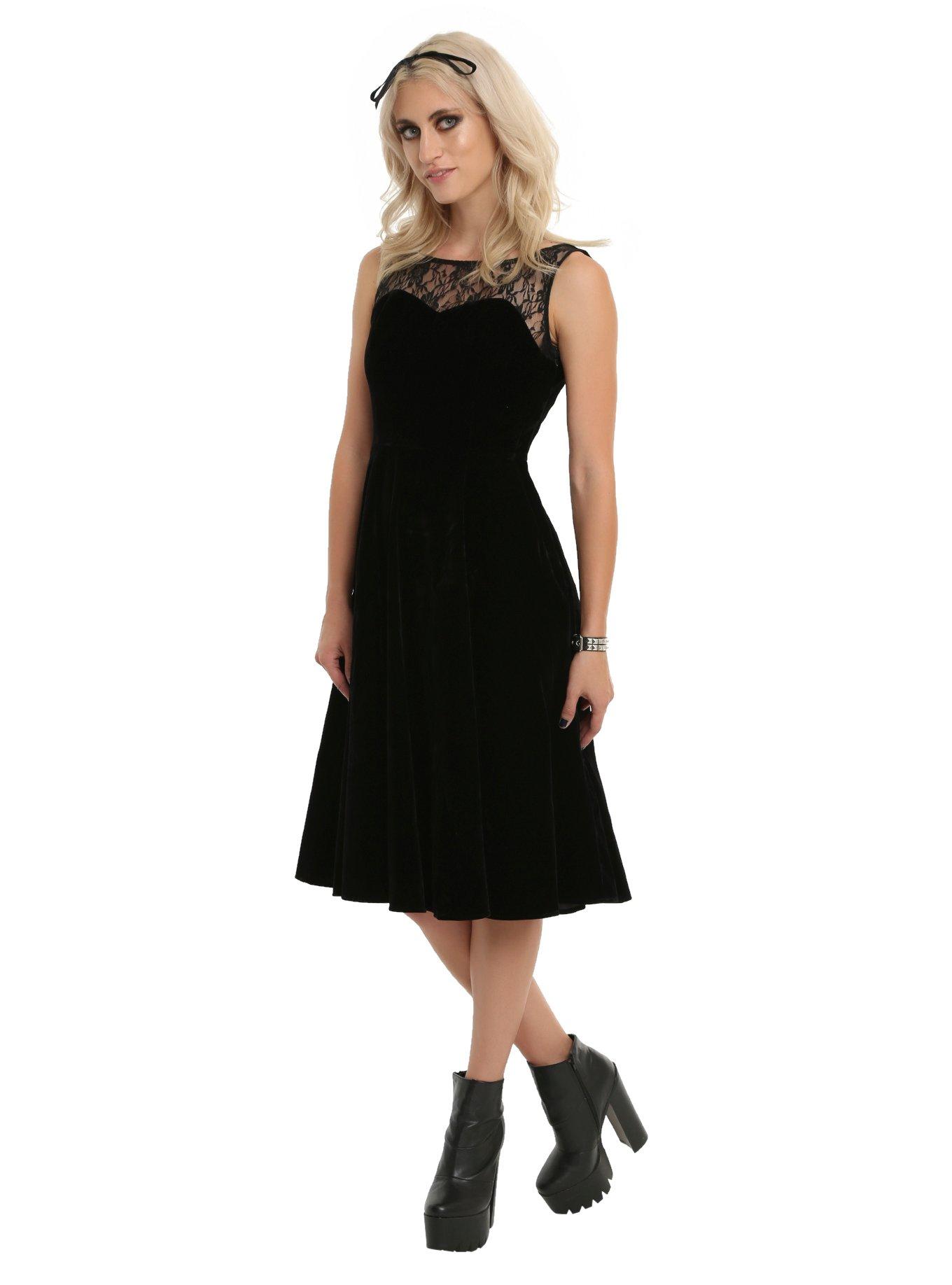 Black Lace Velvet Dress, , alternate