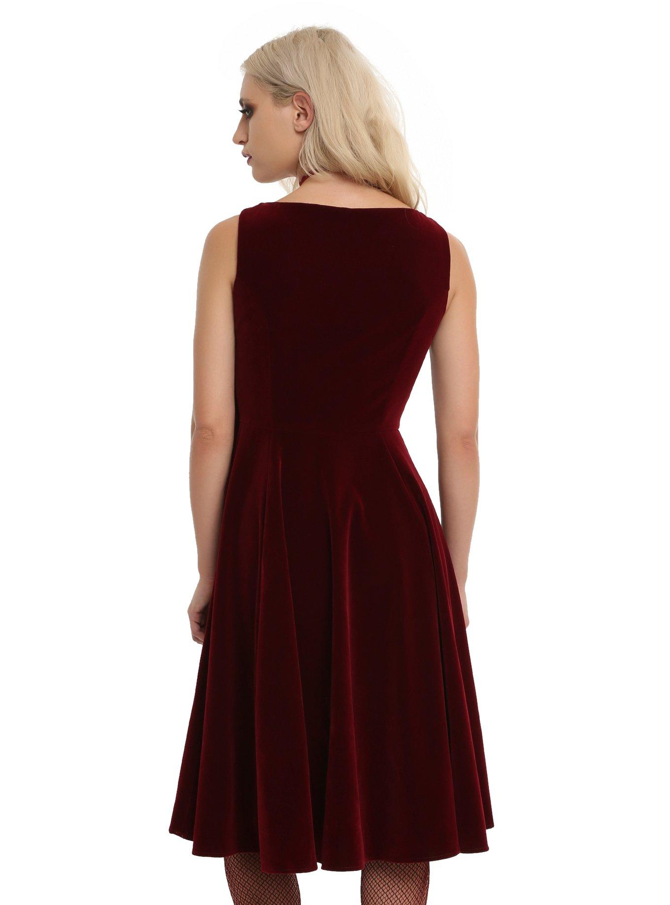 Burgundy Velvet Sweetheart Lace Dress, , alternate