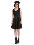 Black Brocade Lace-Up Back Fit & Flare Dress, , alternate
