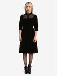 Black Velvet Lace Yoke Fit & Flare Dress, , alternate