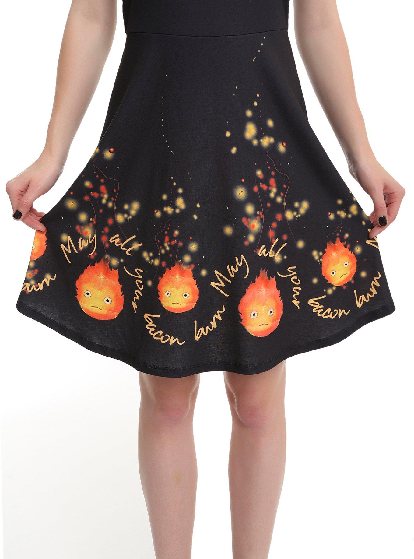 Studio Ghibli Howl's Moving Castle Calcifer May Your Bacon Burn Strap Skater Dress, , alternate