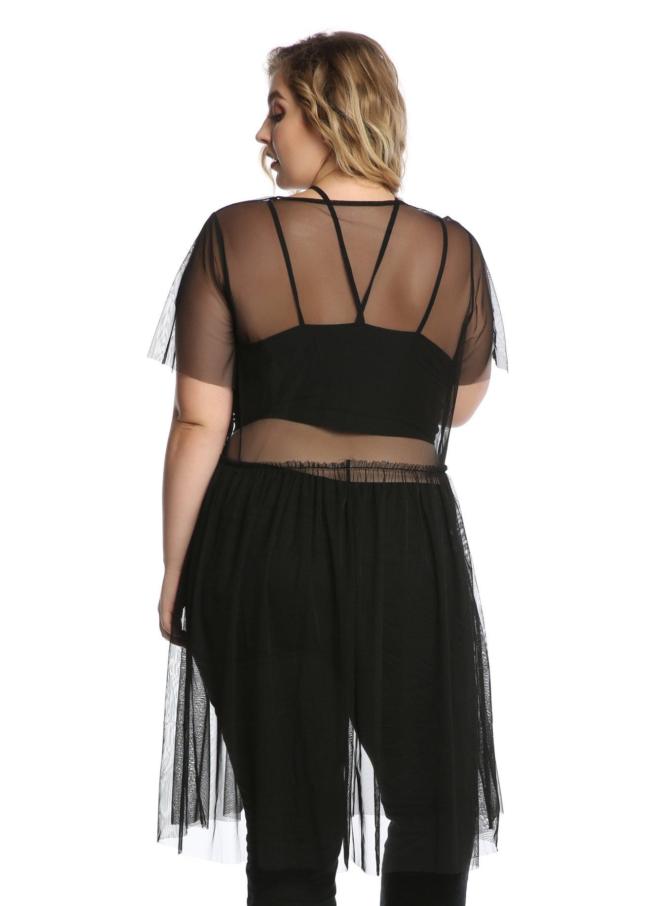 Black Long Mesh Dress Plus Size, , alternate