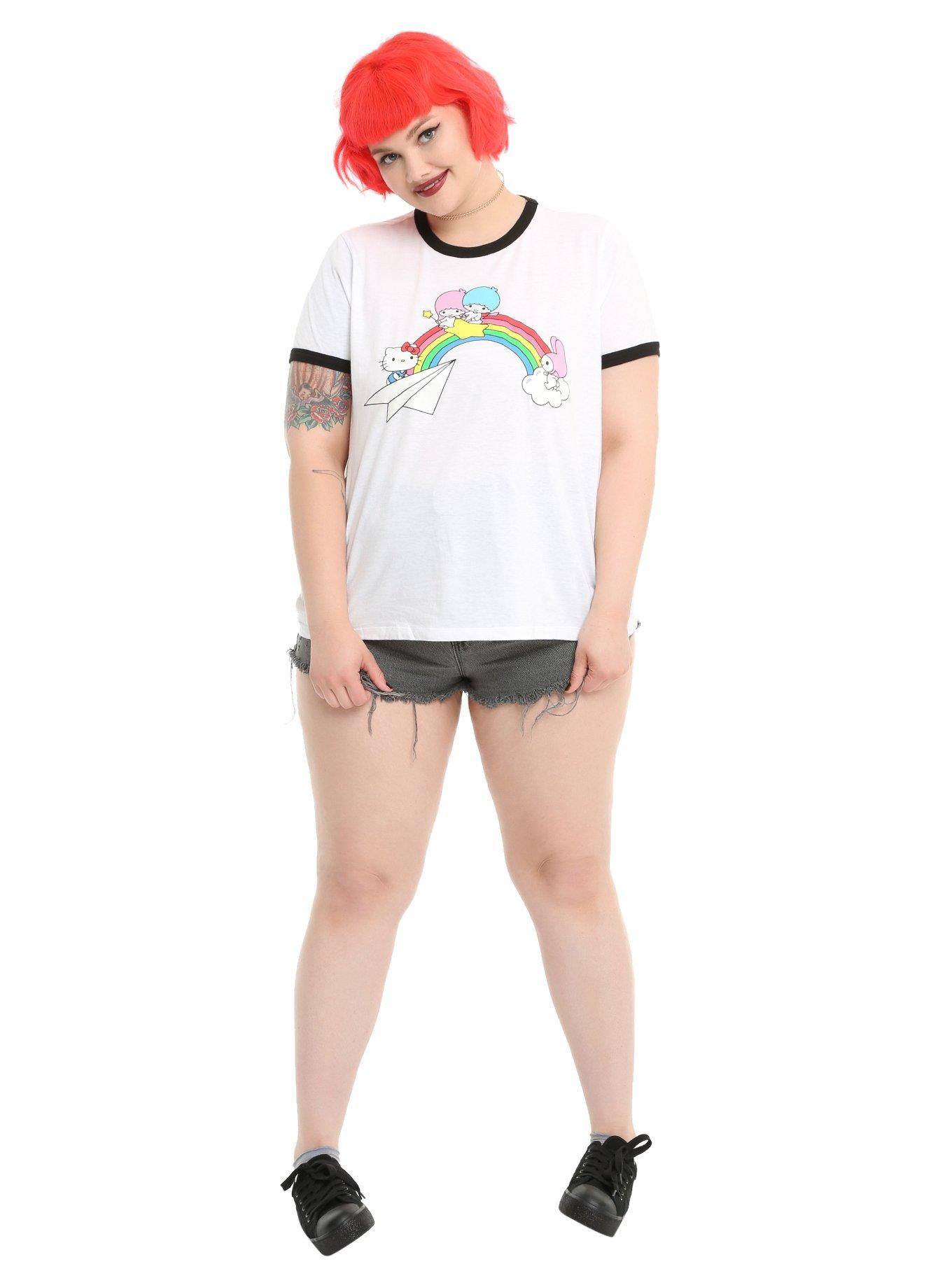 Hello Sanrio Rainbow Girls Ringer T-Shirt Plus Size, , alternate