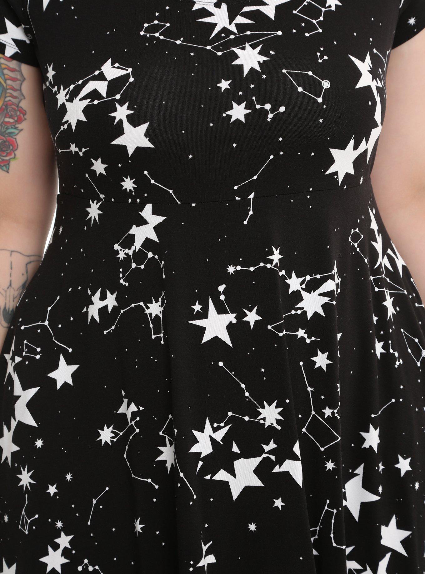 Black & White Starry Fit & Flare Dress Plus Size, , alternate