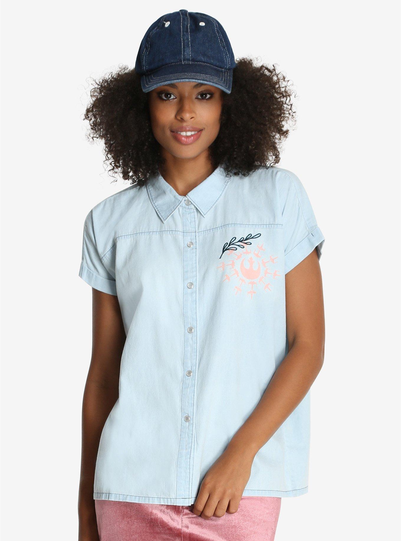 Star Wars Floral Rebel Womens Chambray Button-Up - BoxLunch Exclusive, , alternate