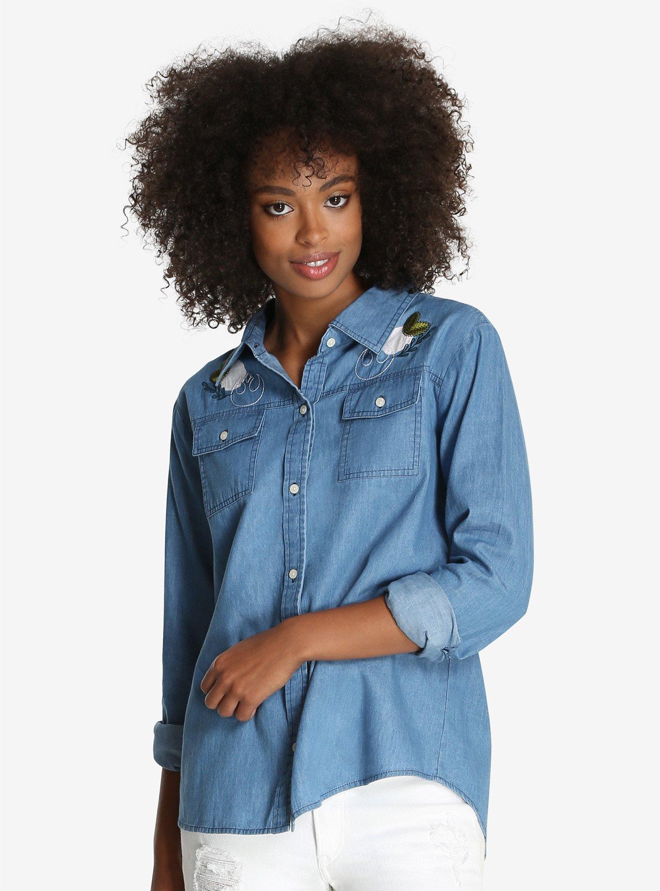 Star Wars R2-D2 Embroidery Womens Chambray Button-Up, , alternate