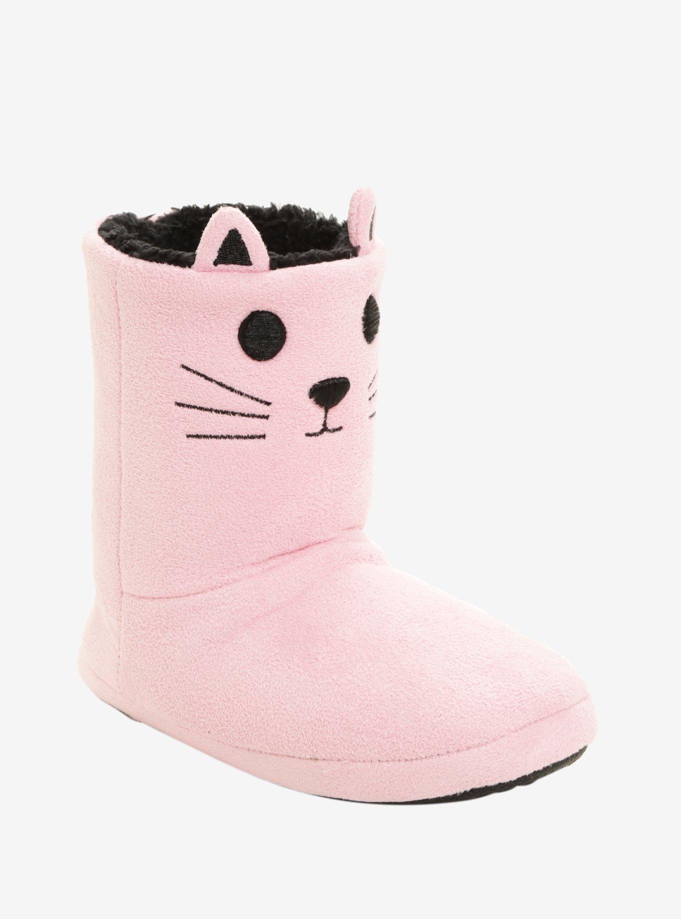 Pink Cat Face Slipper Boots, , alternate