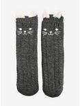 Grey Knit Kitty Crew Cozy Slippers, , alternate