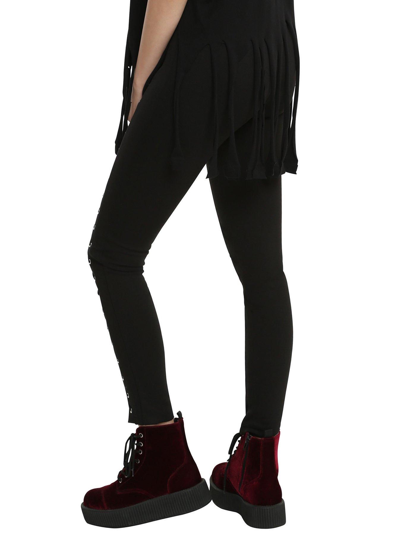 Black Lace-Up Ponte Leggings, , alternate