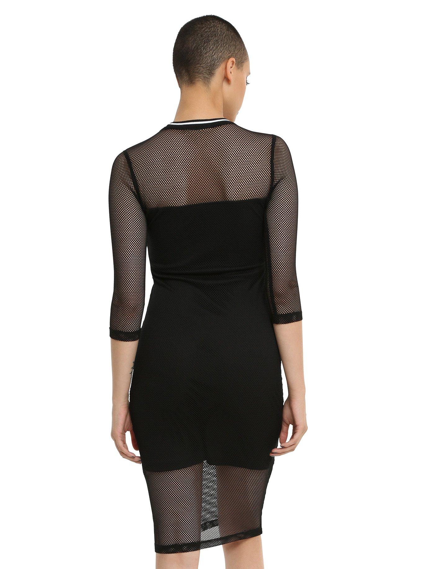 Black Fishnet Fitted Dress, , alternate