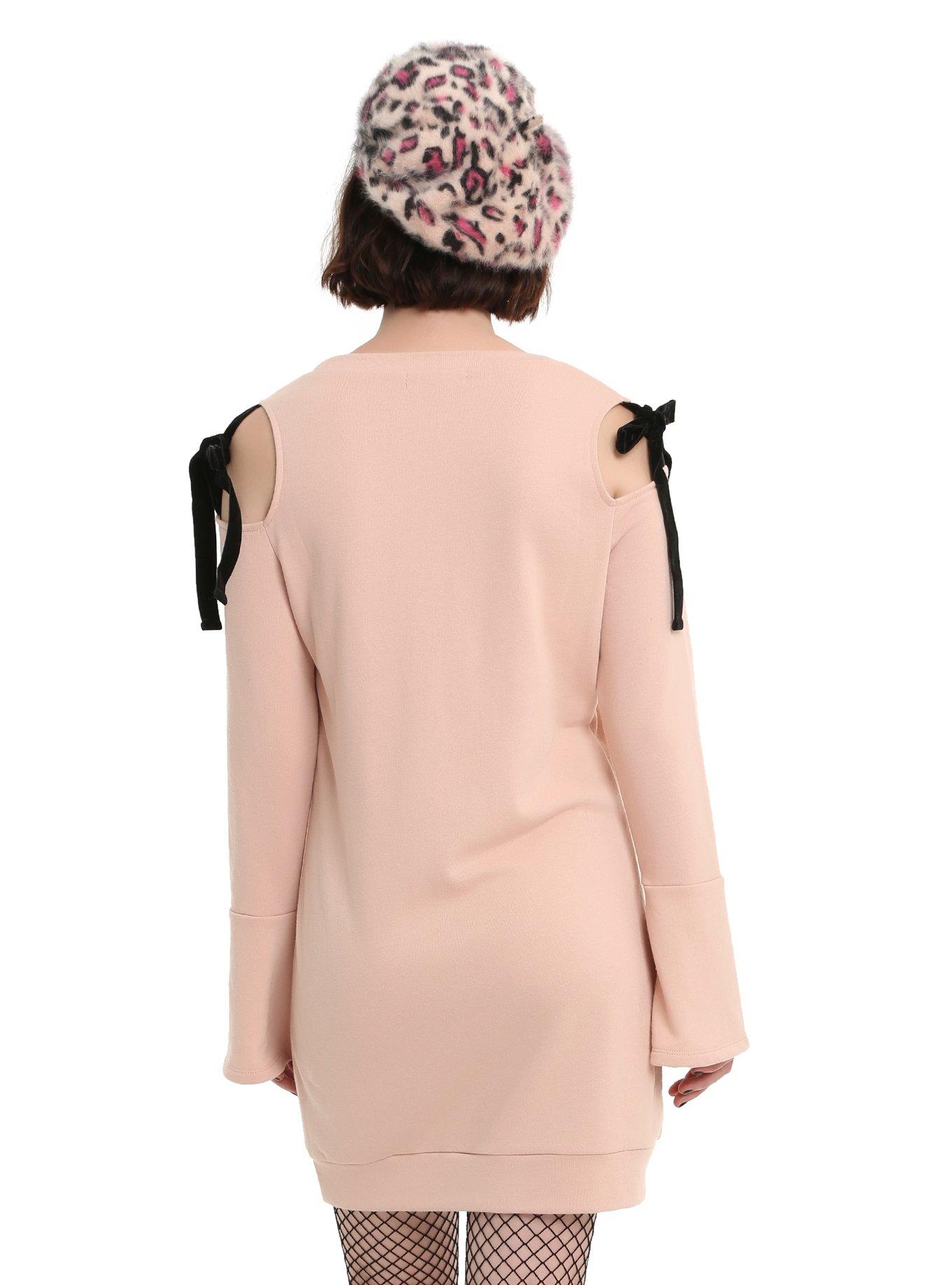 Blush Tie Cold Shoulder Bell Sleeve Dress, , alternate