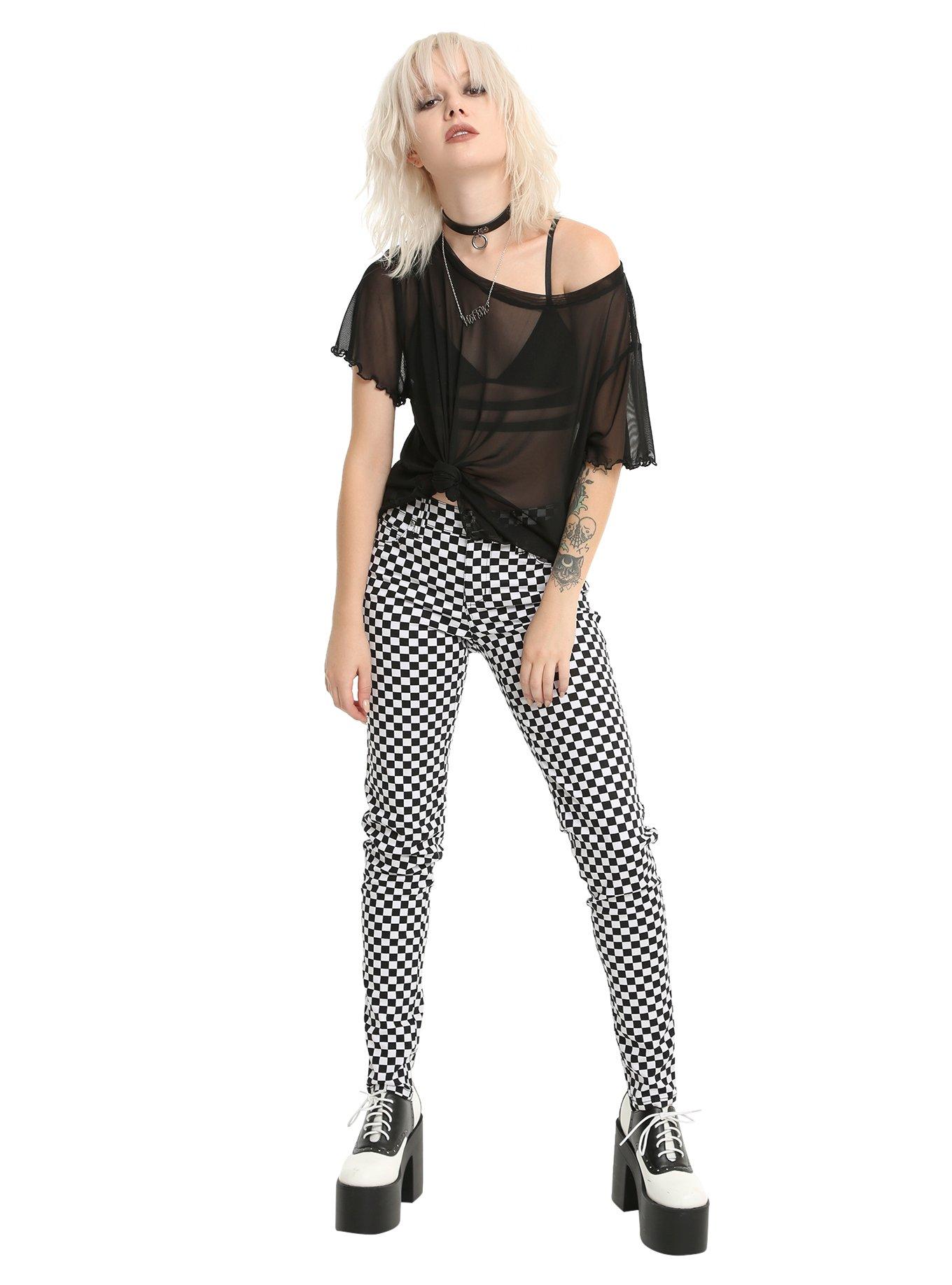 Tripp Black & White Checkered Print Skinny Jeans, , alternate