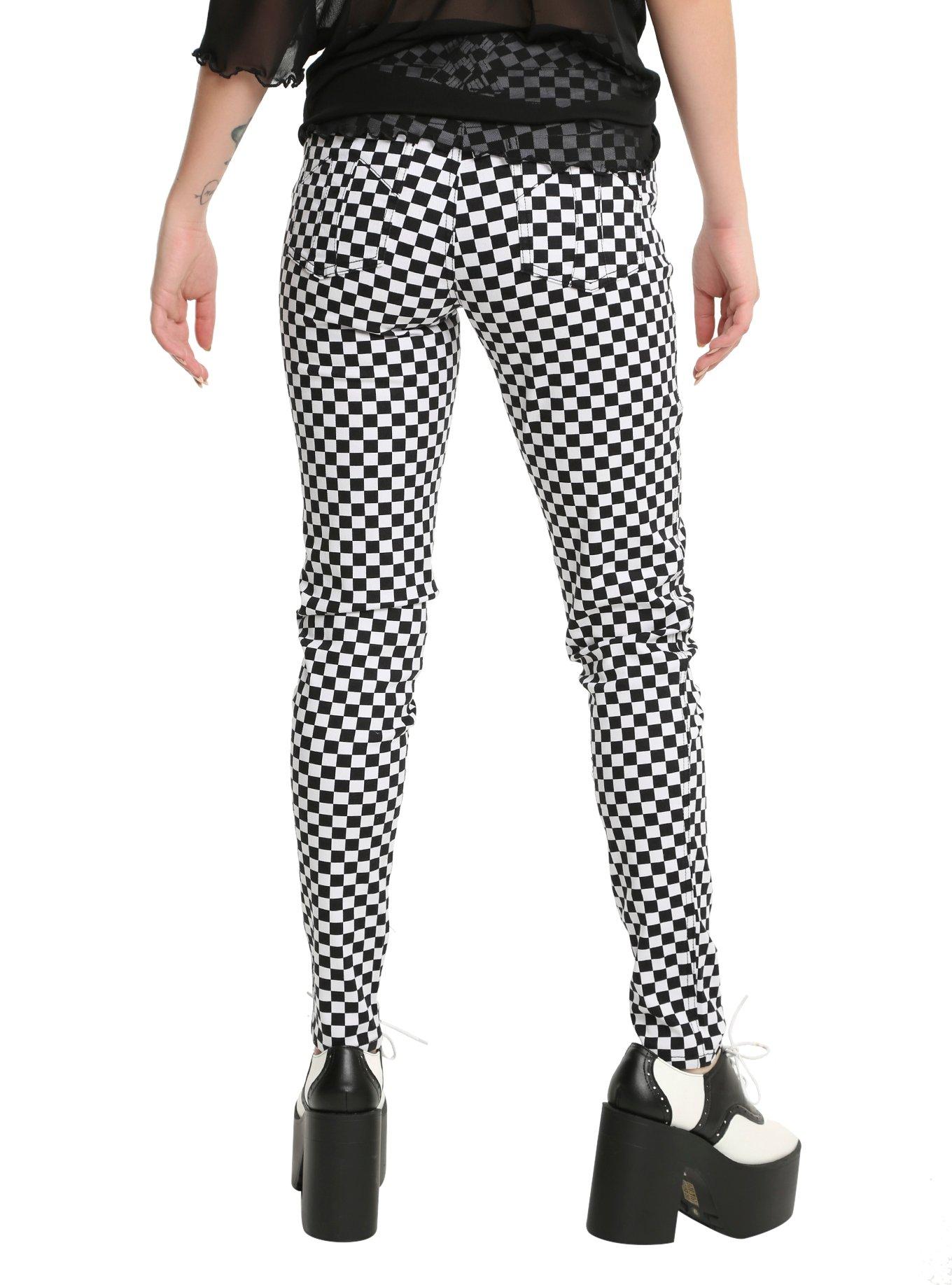 Tripp Black & White Checkered Print Skinny Jeans, , alternate