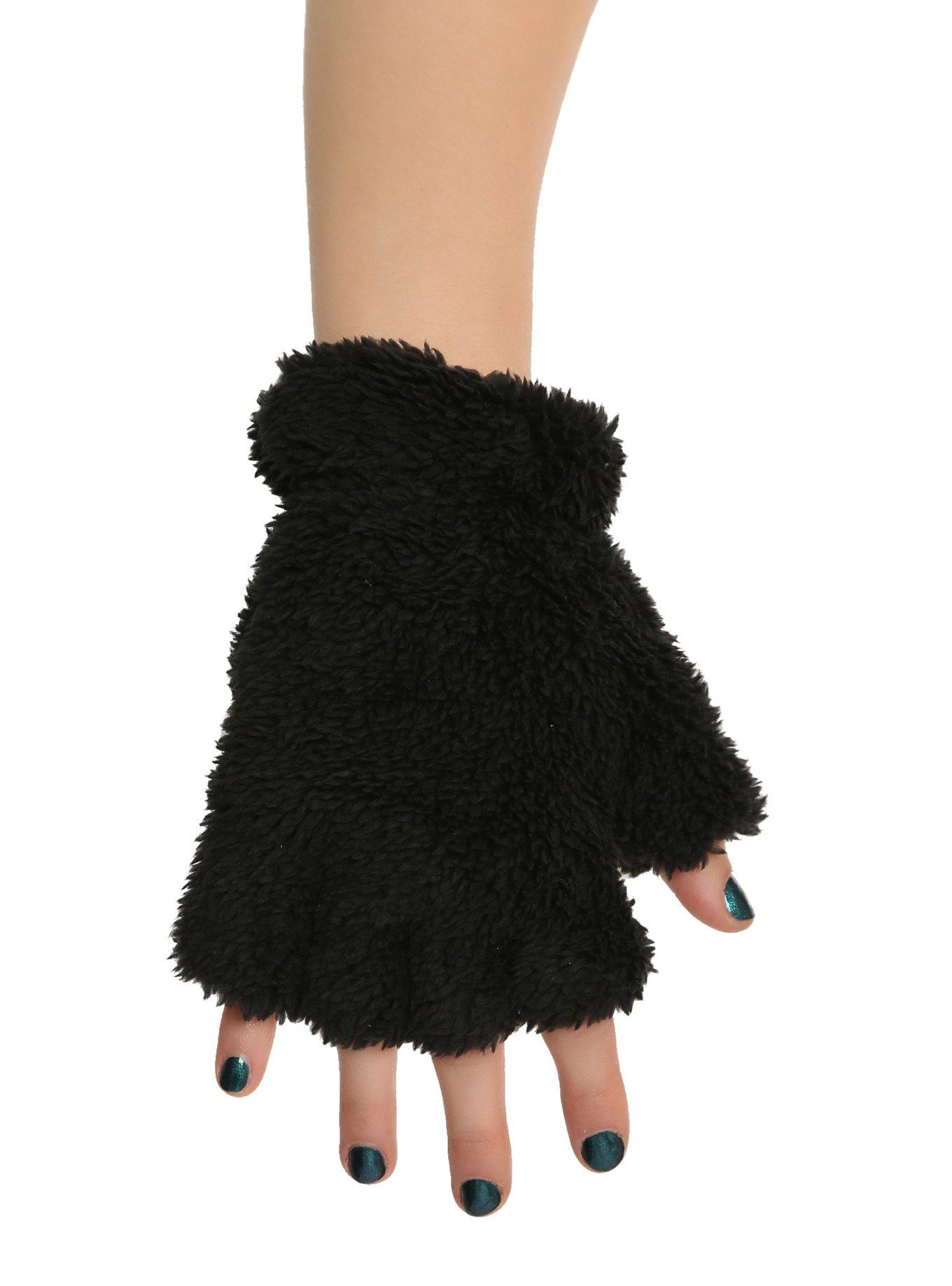 Animal Paw Fuzzy Fingerless Gloves, , alternate