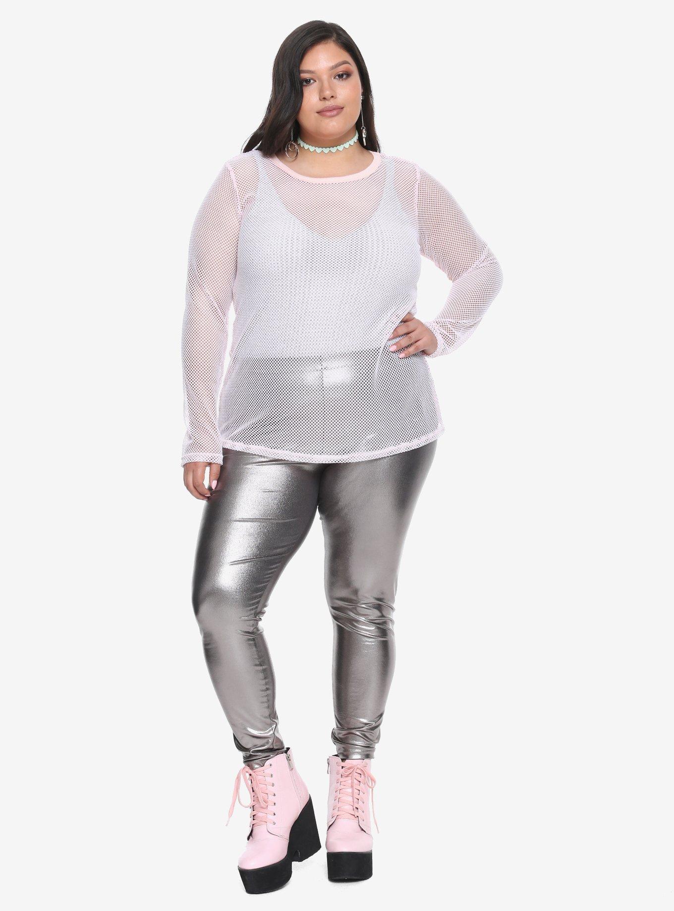 Pink Fishnet Girls Top Plus Size, , alternate