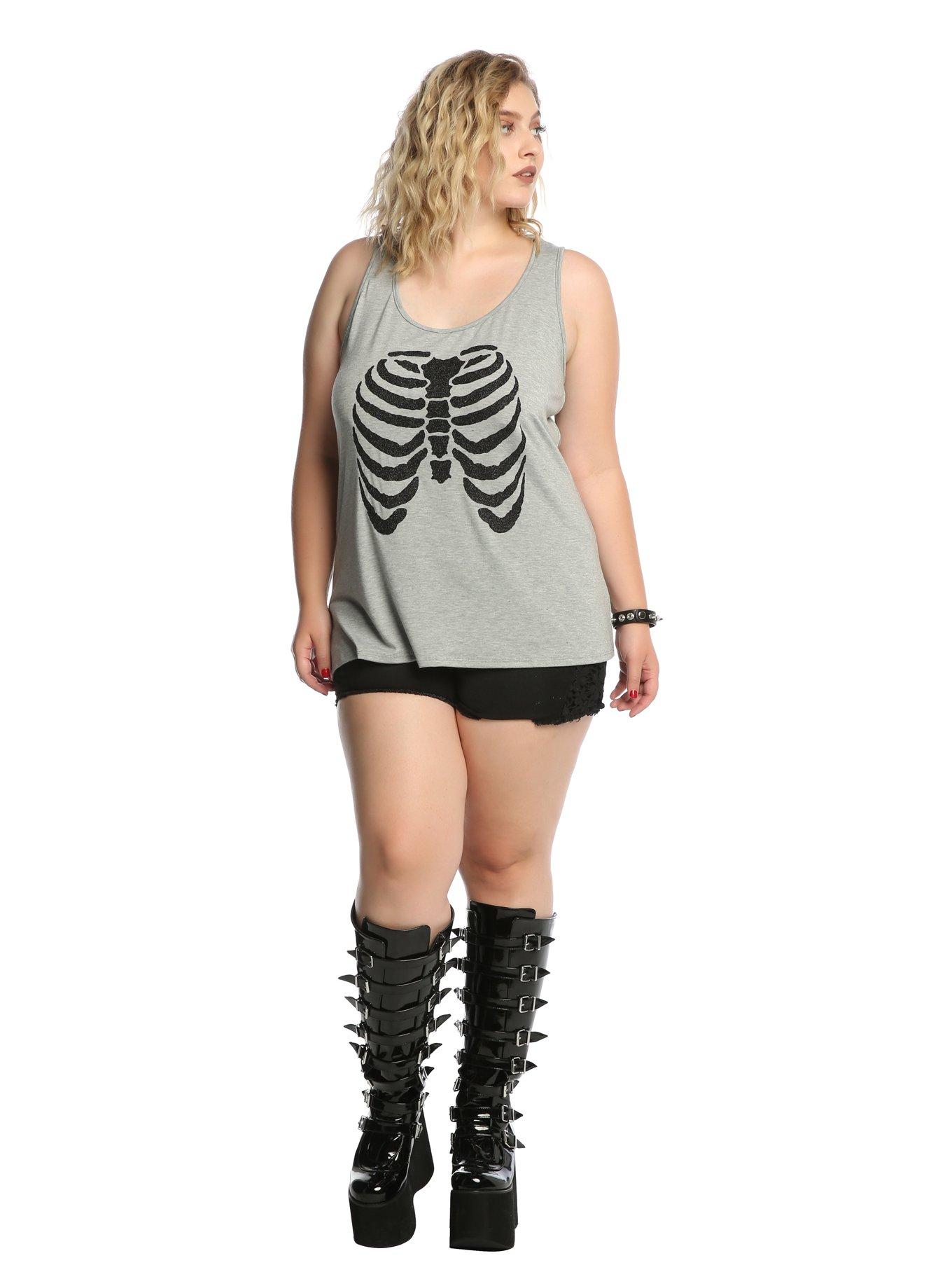 Glitter Ribcage Slashed Back Girls Tank Top Plus Size, , alternate
