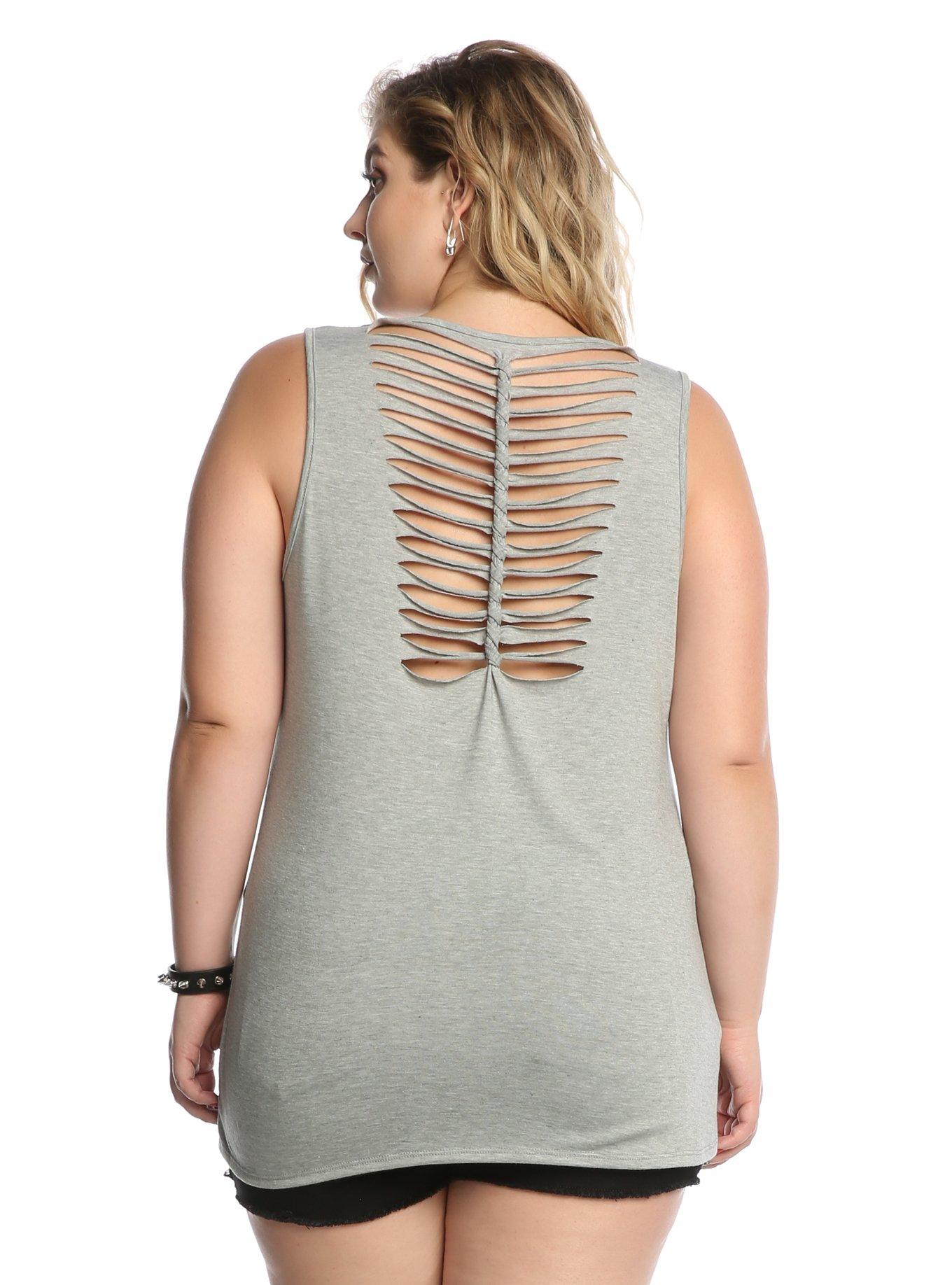 Glitter Ribcage Slashed Back Girls Tank Top Plus Size, , alternate