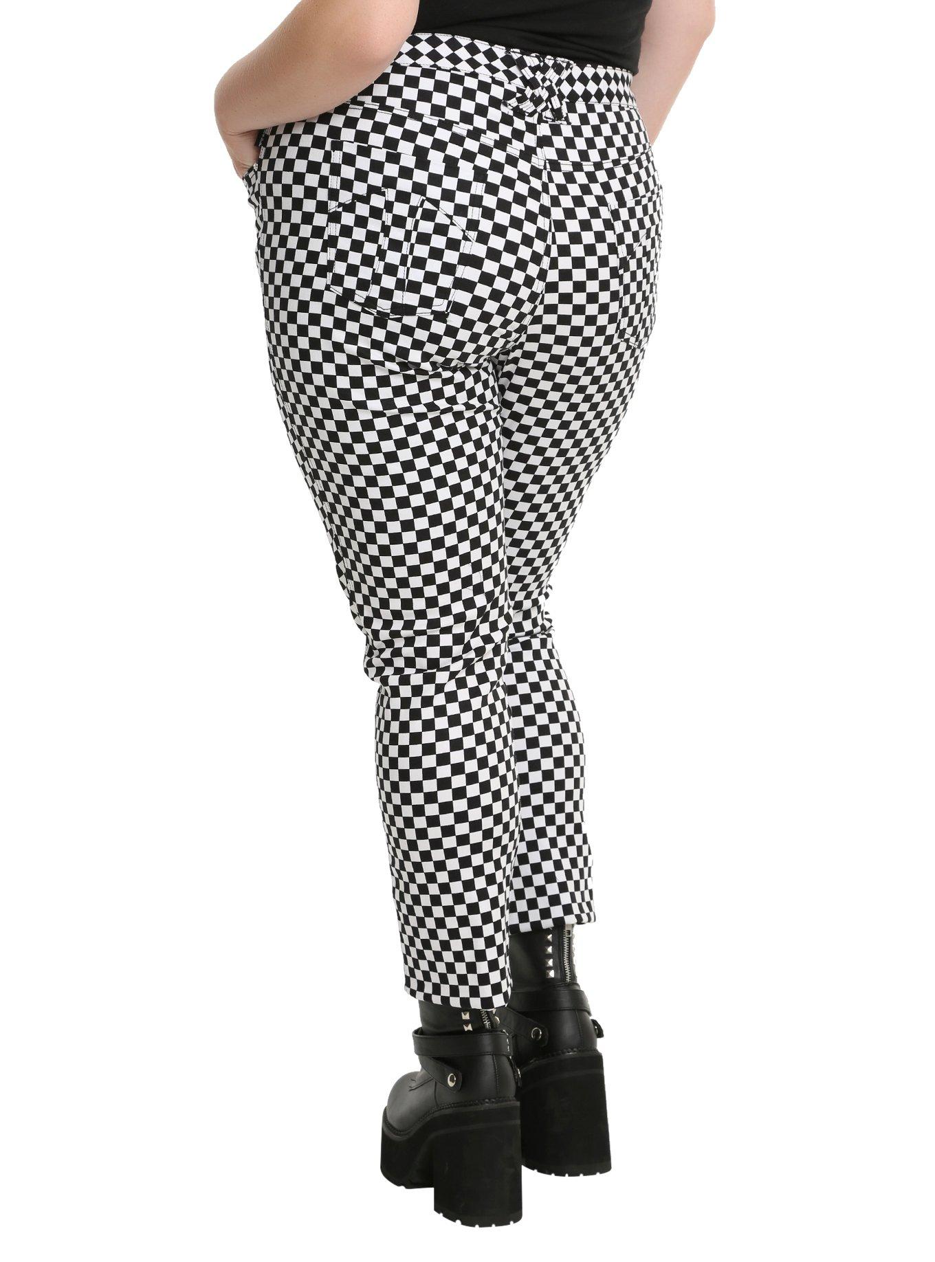 Tripp Black & White Checkered Skinny Jeans Plus Size, , alternate