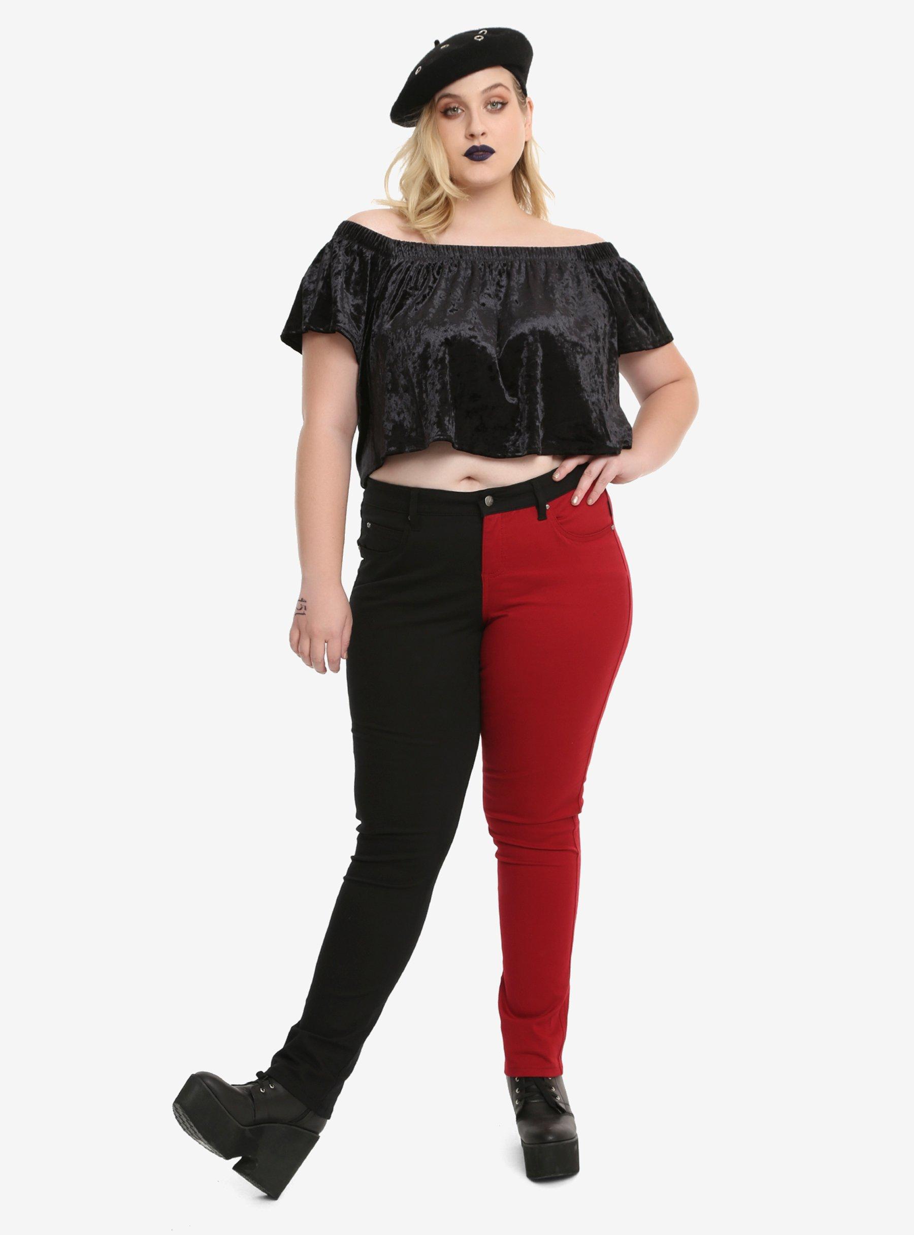 Tripp Red & Black Split Leg Skinny Jeans Plus Size, , alternate