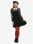 Black Fishnet Long-Sleeved Collared Jumper Dress, , alternate