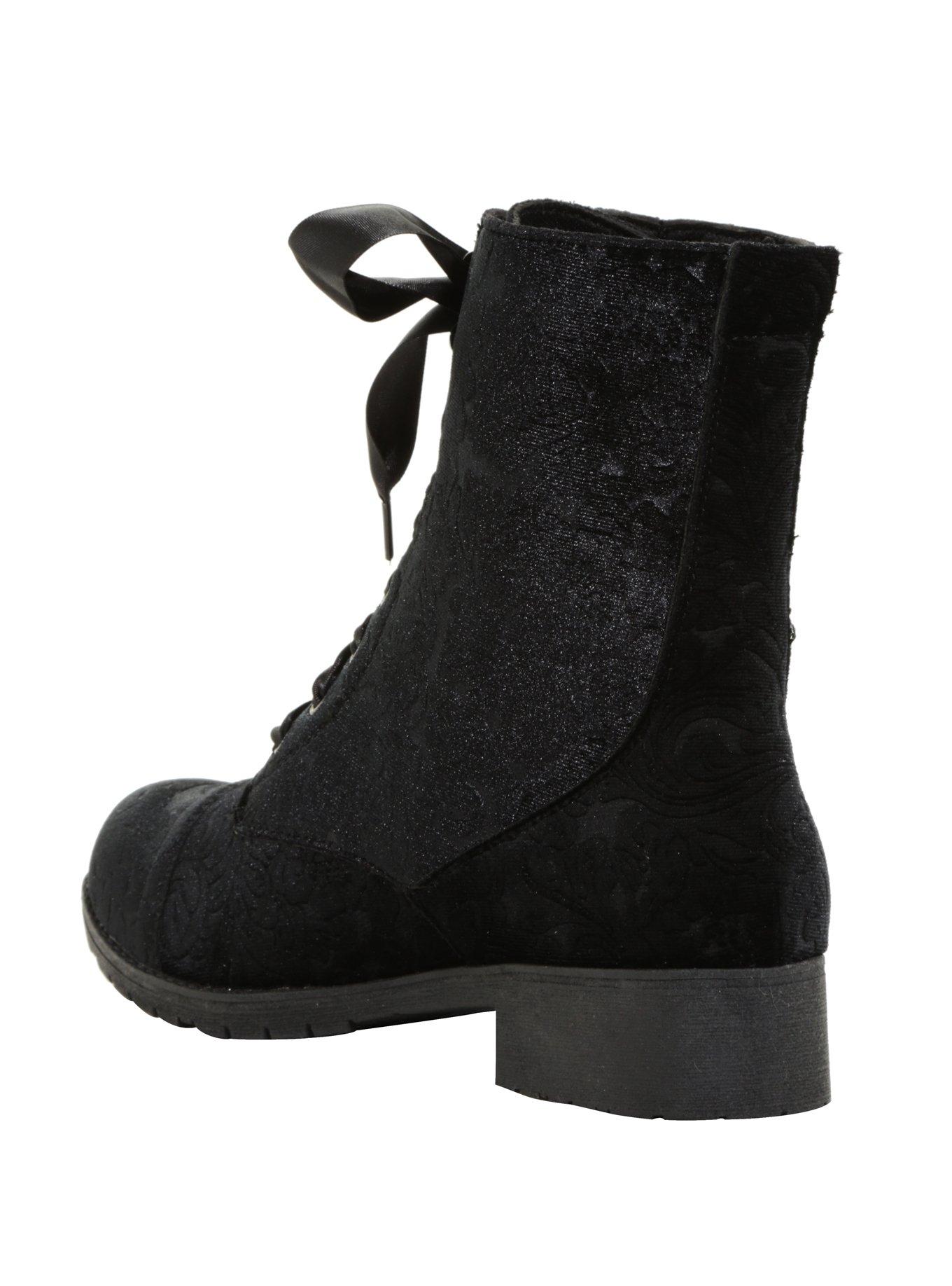 Black Velvet Damask Combat Boots, , alternate