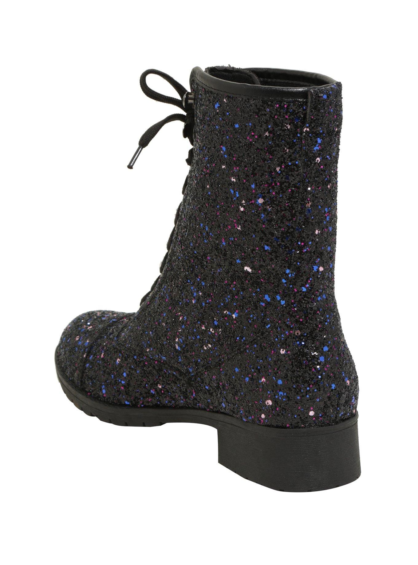 Black & Purple Glitter Combat Boots, , alternate