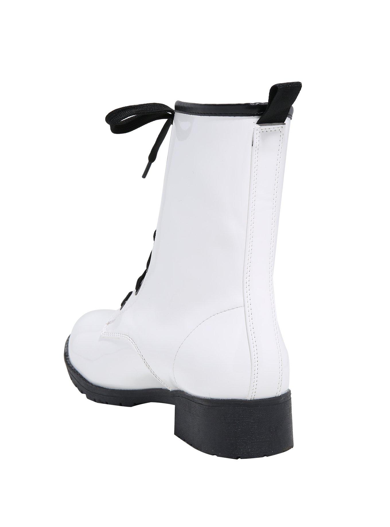 White Patent Faux Leather Combat Boots, , alternate