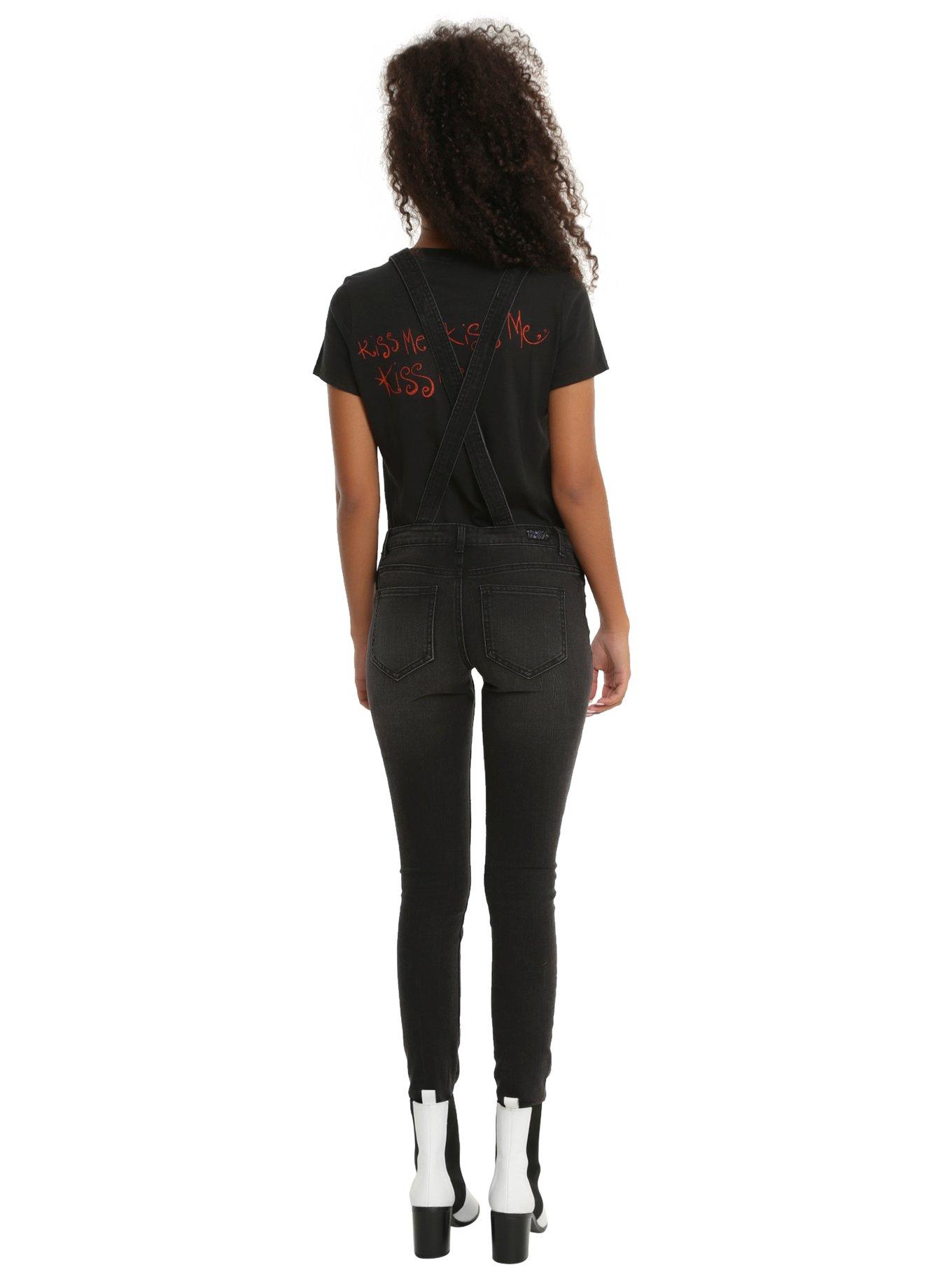 Black Faded Denim Overalls, , alternate