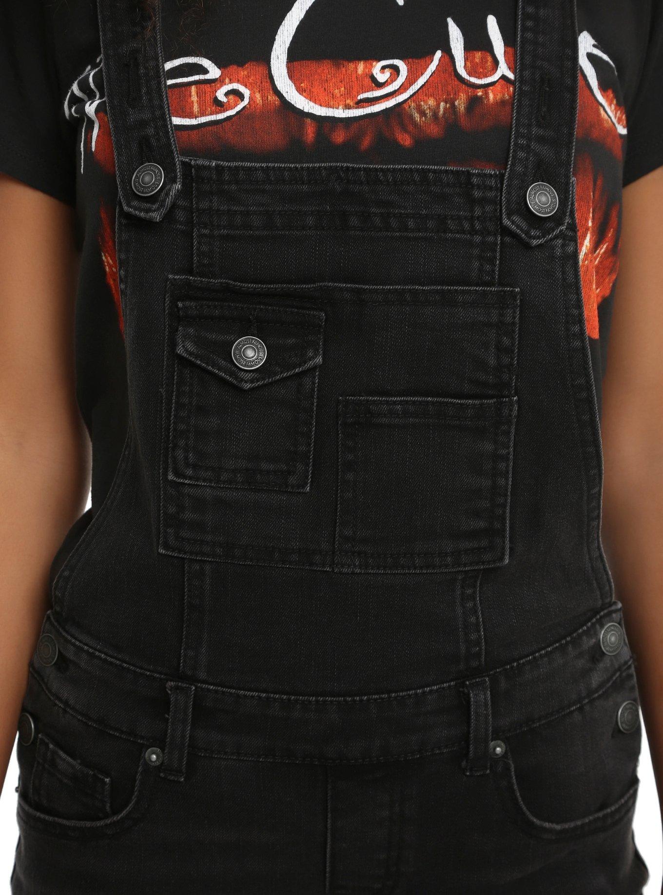 Black Faded Denim Overalls, , alternate